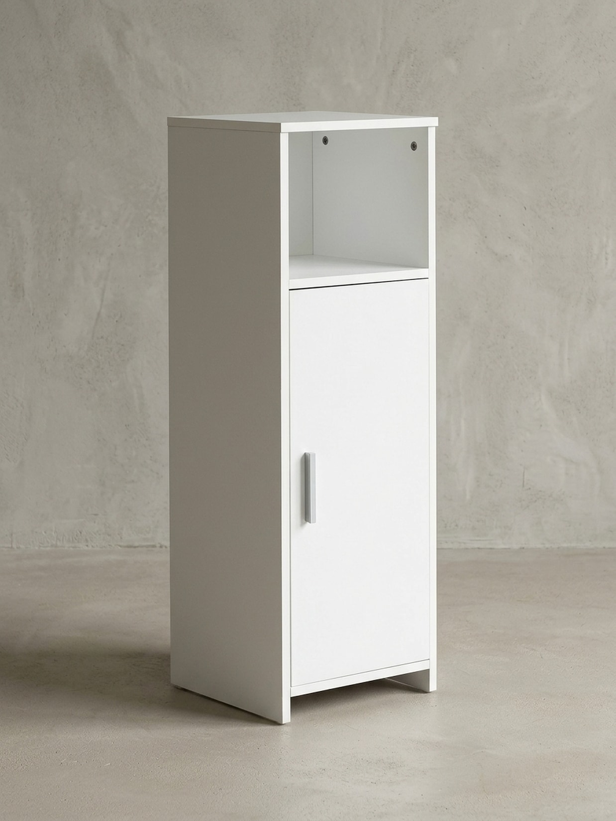 Badschrank Weiß 30x95,5x30 cm aus Holz mit Tür und Ablagefach