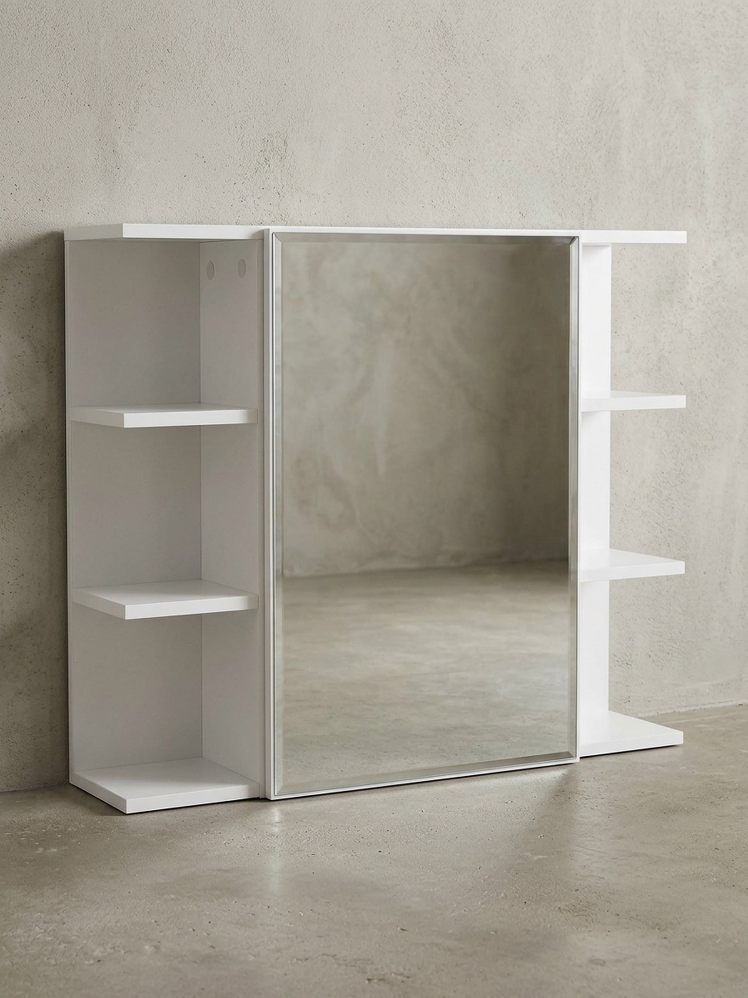 H&auml;ngeschrank Wei&szlig; 80x64,5x20&nbsp;cm aus Spanplatte mit Spiegelt&uuml;r und offenen F&auml;chern 