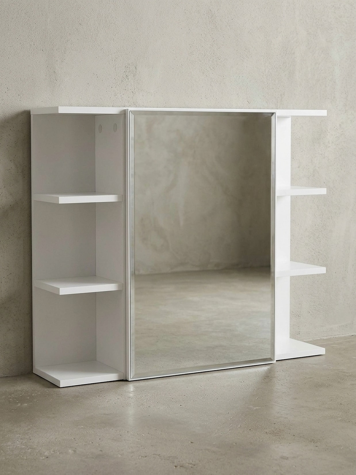 Hängeschrank Weiß 80x64,5x20 cm aus Spanplatte mit Spiegeltür und offenen Fächern