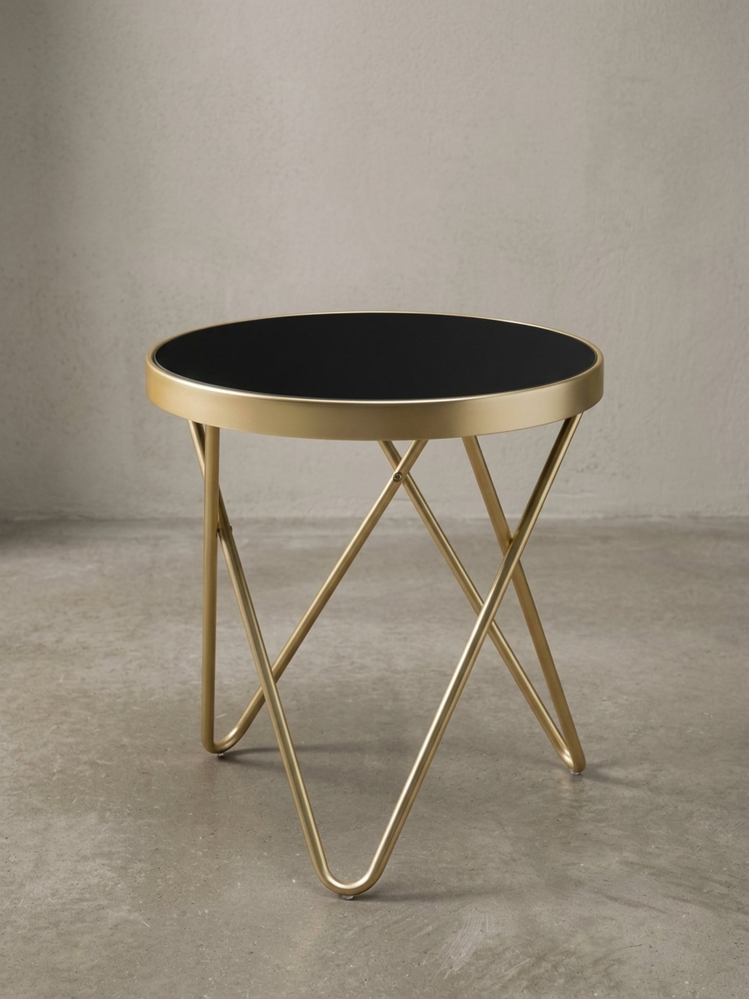 Beistelltisch &ndash; Rund Schwarz Mattgold Glas Metallgestell 42x46x42 cm 