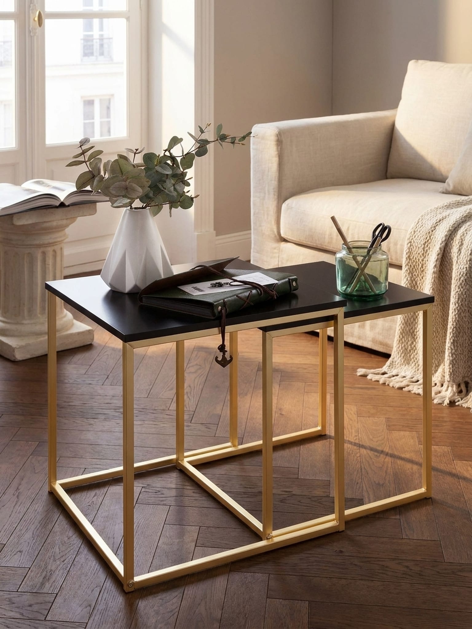 Beistelltisch 2er Set MDF Metall Modern CHUR, Gold 40x40x42 cm 
