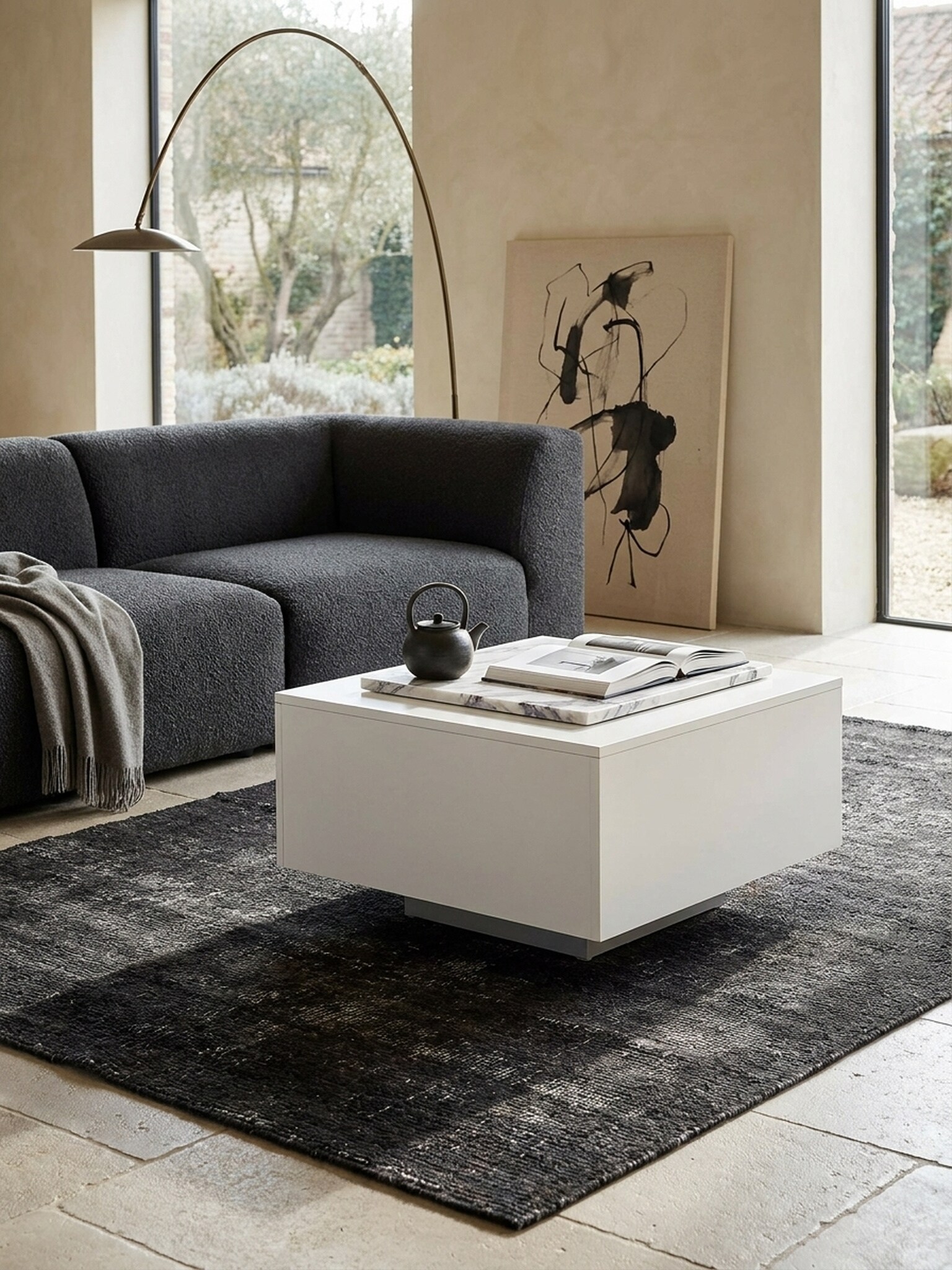 Couchtisch Quadratisch in Wei&szlig;, Modernes Design, 60x60x35.5 cm, Material Spanplatte 
