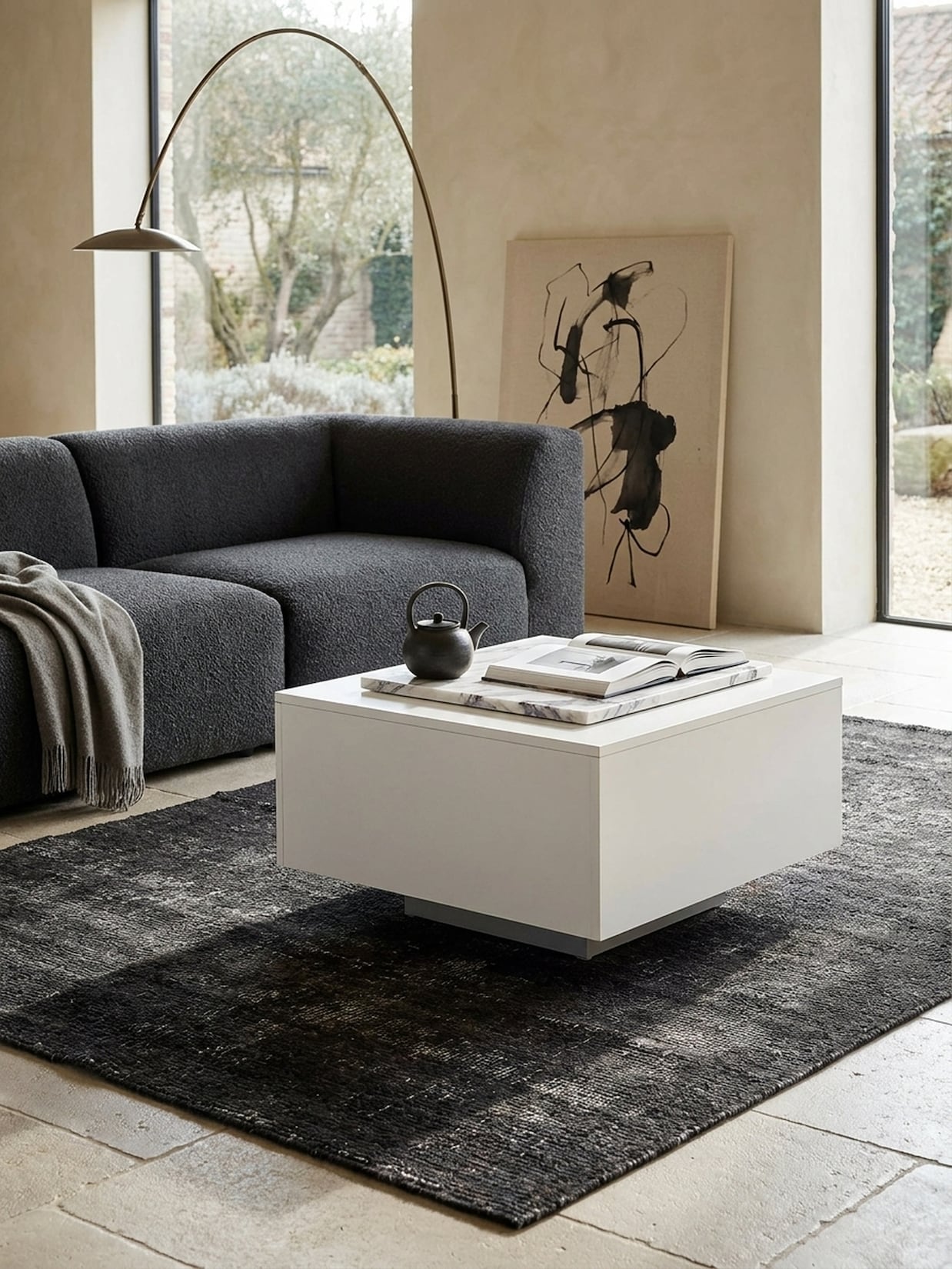 Couchtisch Quadratisch in Weiß, Modernes Design, 60x60x35.5 cm, Material Spanplatte