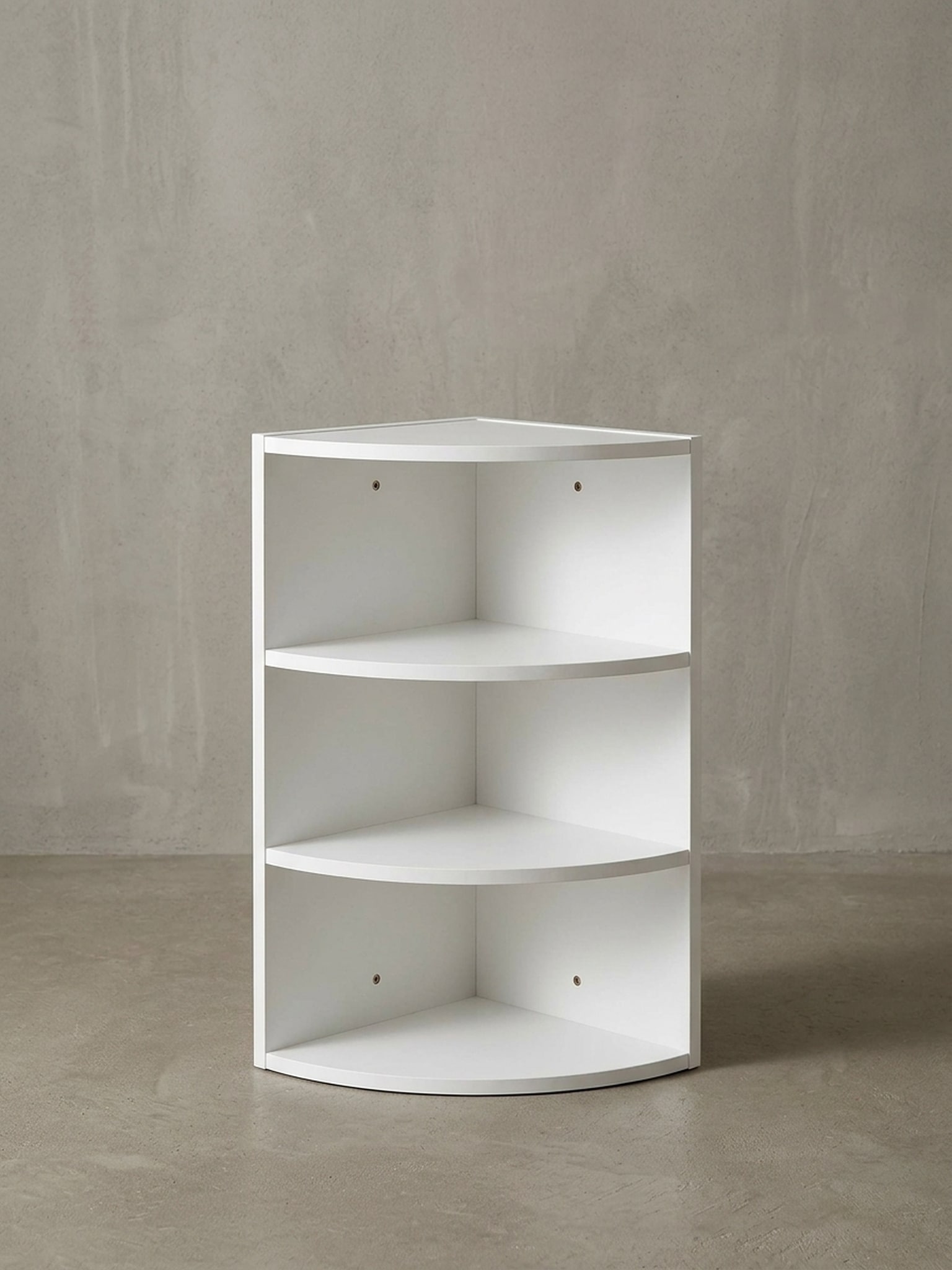 Eckregal Holz Wandmontage Runder Front Modern, Wei&szlig; 30x30x60 cm 