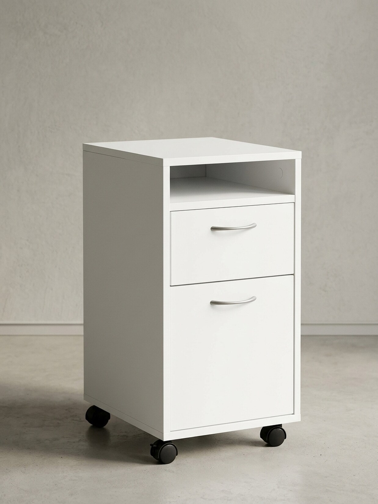Rollcontainer – Weiß, 33x63x38 cm, 1 Tür, Rollen, Schreibtisch-Unterschrank