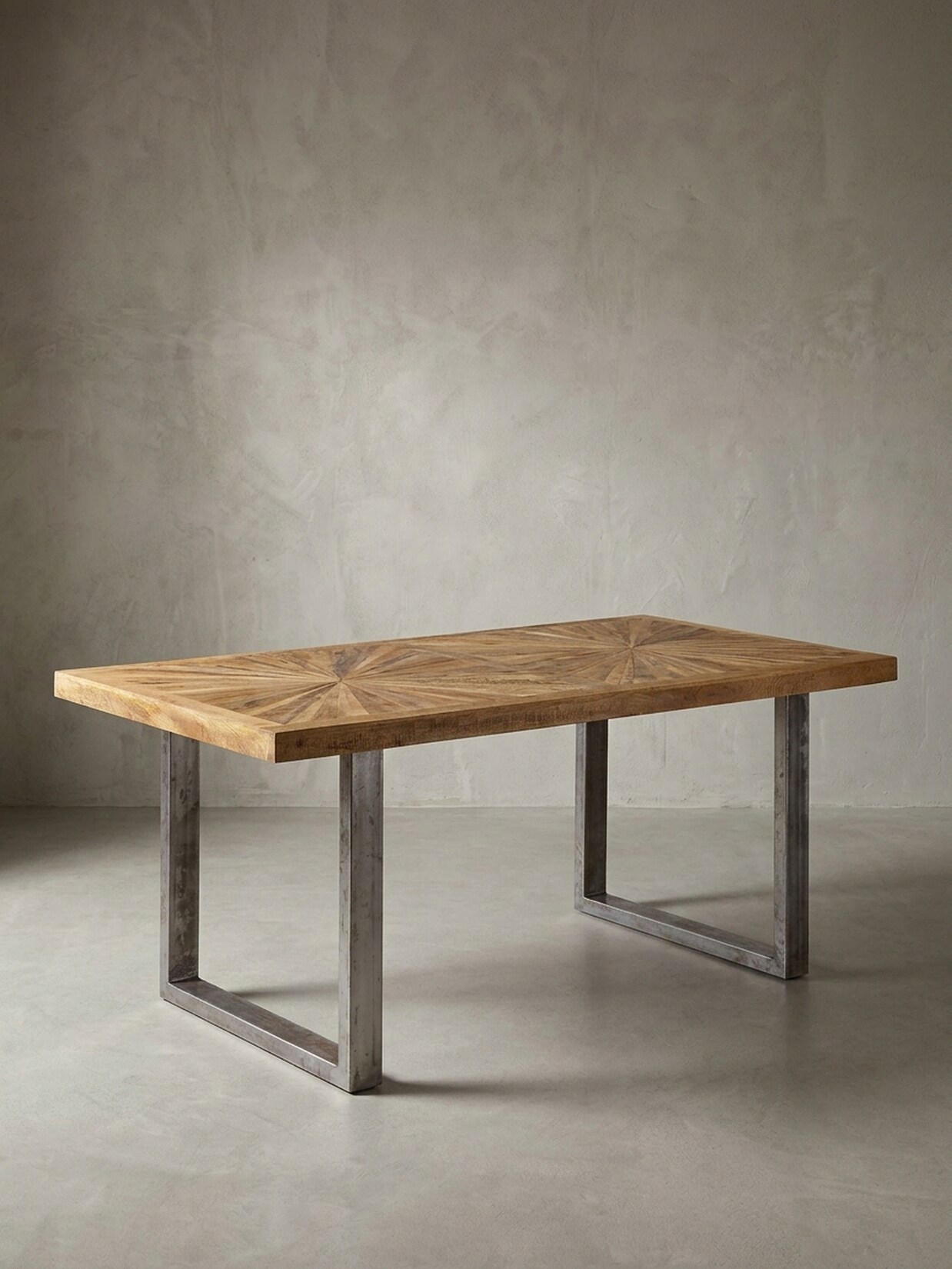 Esstisch Mango Massivholz Metallgestell Industrial, Braun 90x180x76 cm