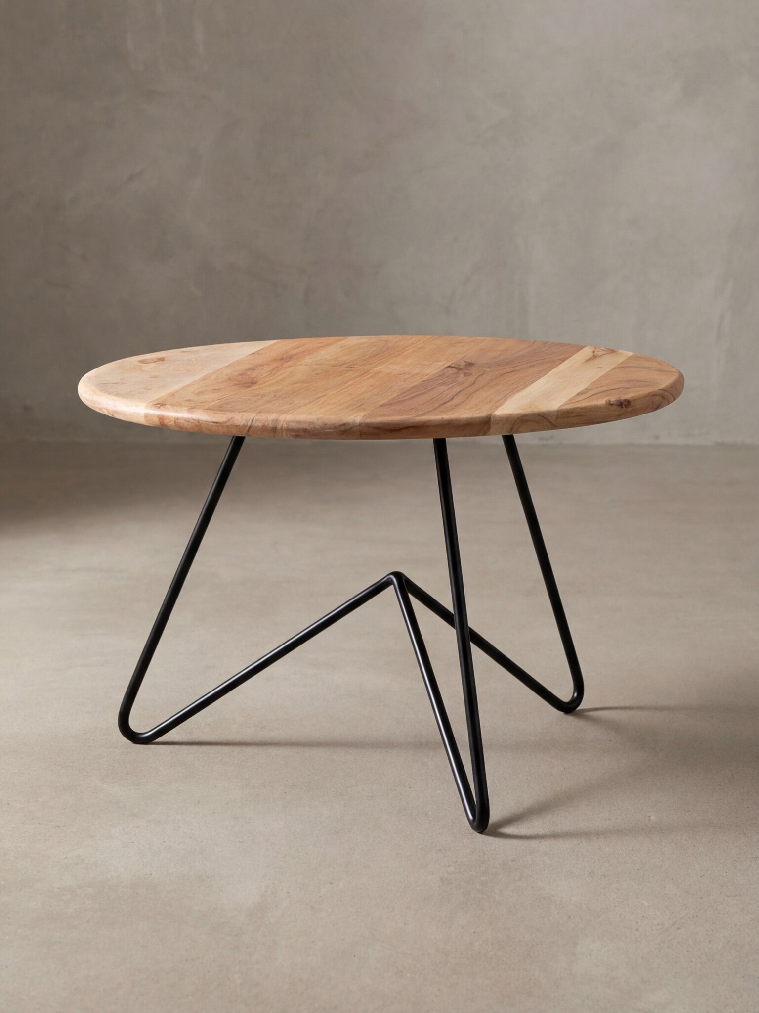 Couchtisch rund aus Akazien-Massivholz, 60x39.5x60 cm, Naturfarben 