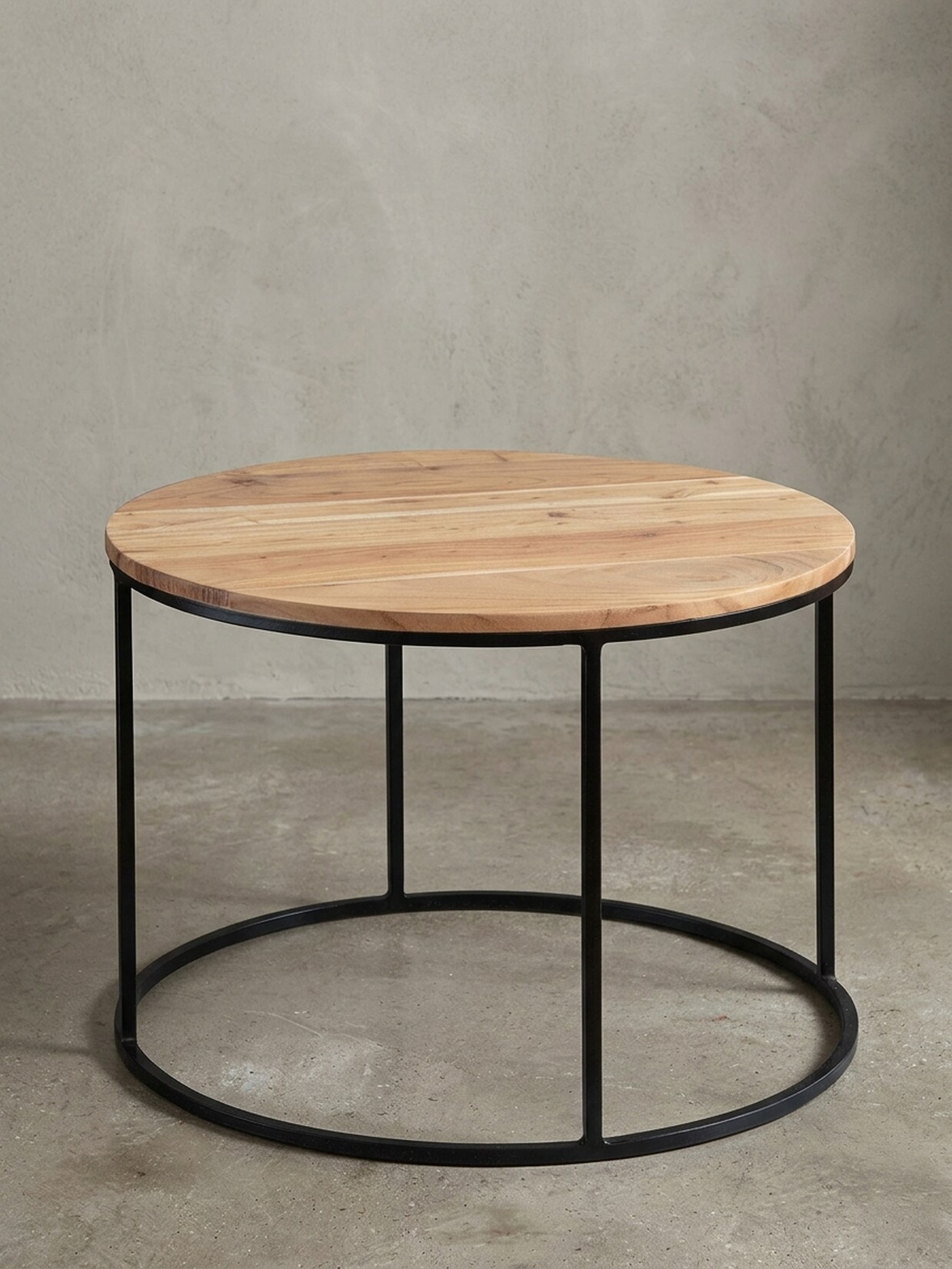 Couchtisch Akazie Massivholz Metall 60x43x60 cm, Rundes Design, Kompakt