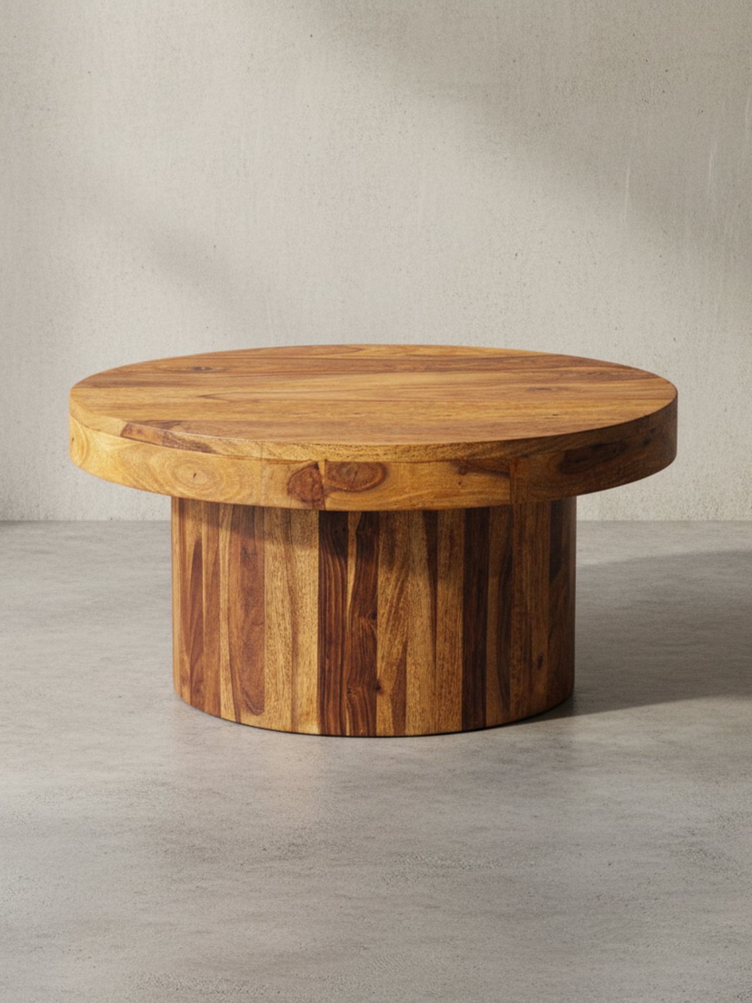 Couchtisch rund aus Massivholz in Braun, 60x30x60 cm 