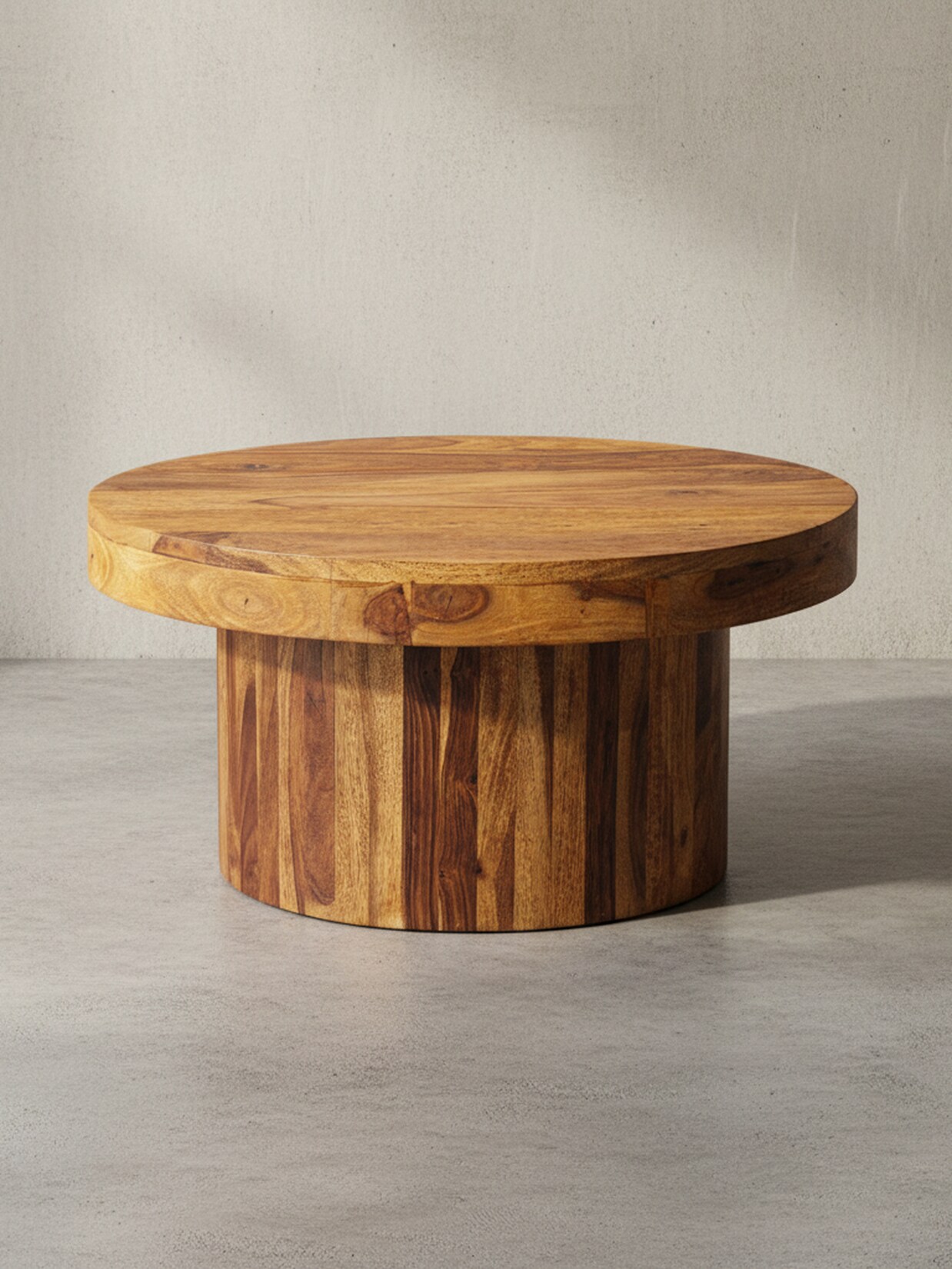 Couchtisch rund aus Massivholz in Braun, 60x30x60 cm
