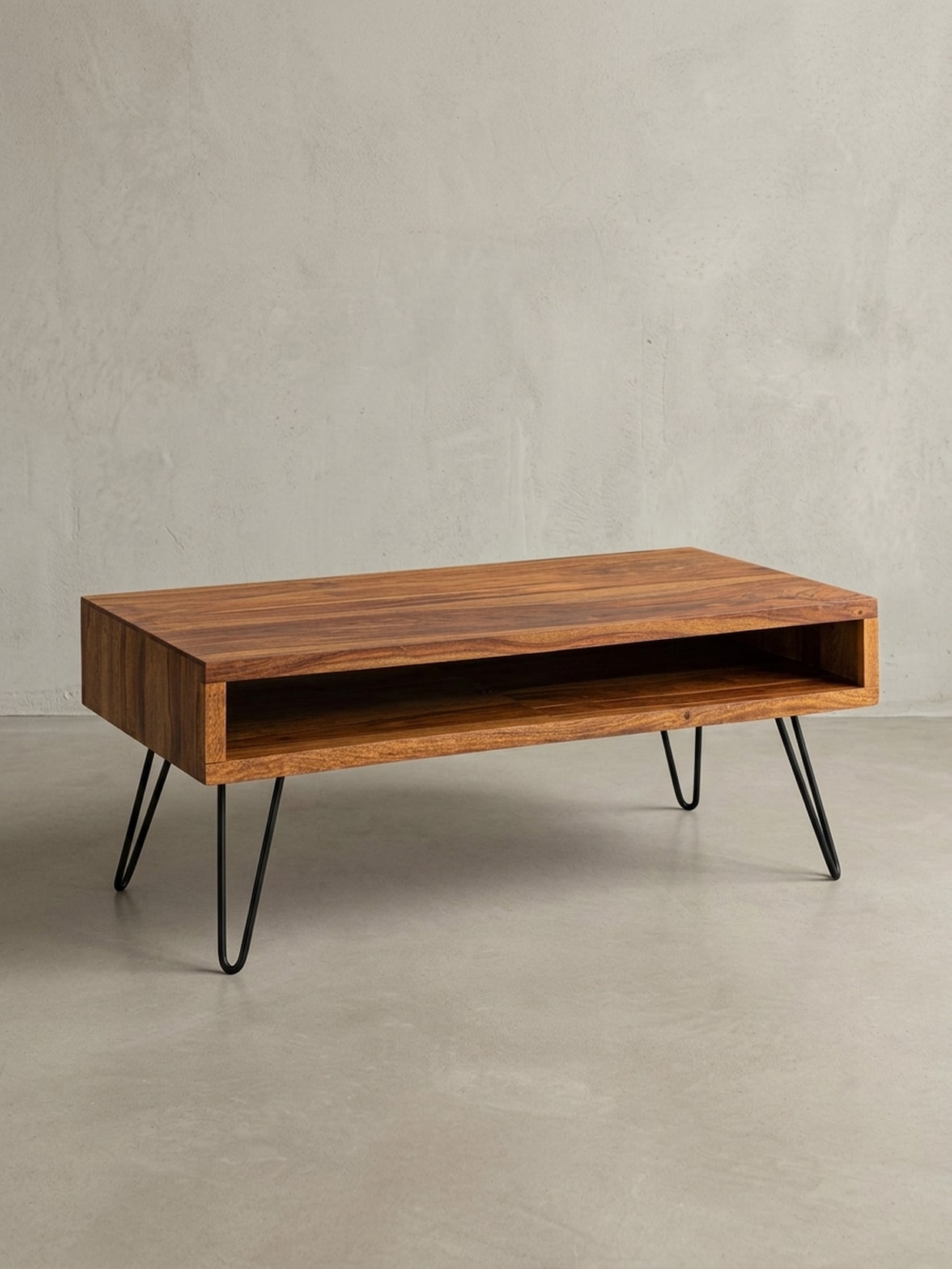 Couchtisch Sheesham Massivholz/Metall Rechteckig 100x40x50 cm