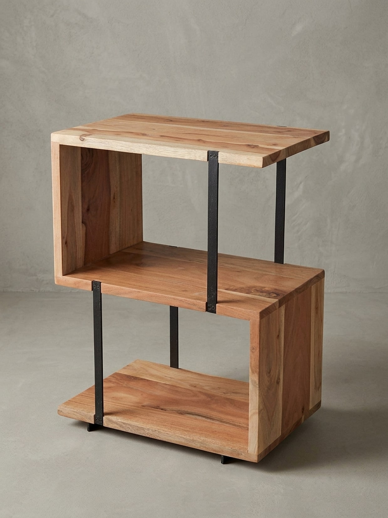 Beistelltisch – Akazie Metall S-Form 45x60x30 cm