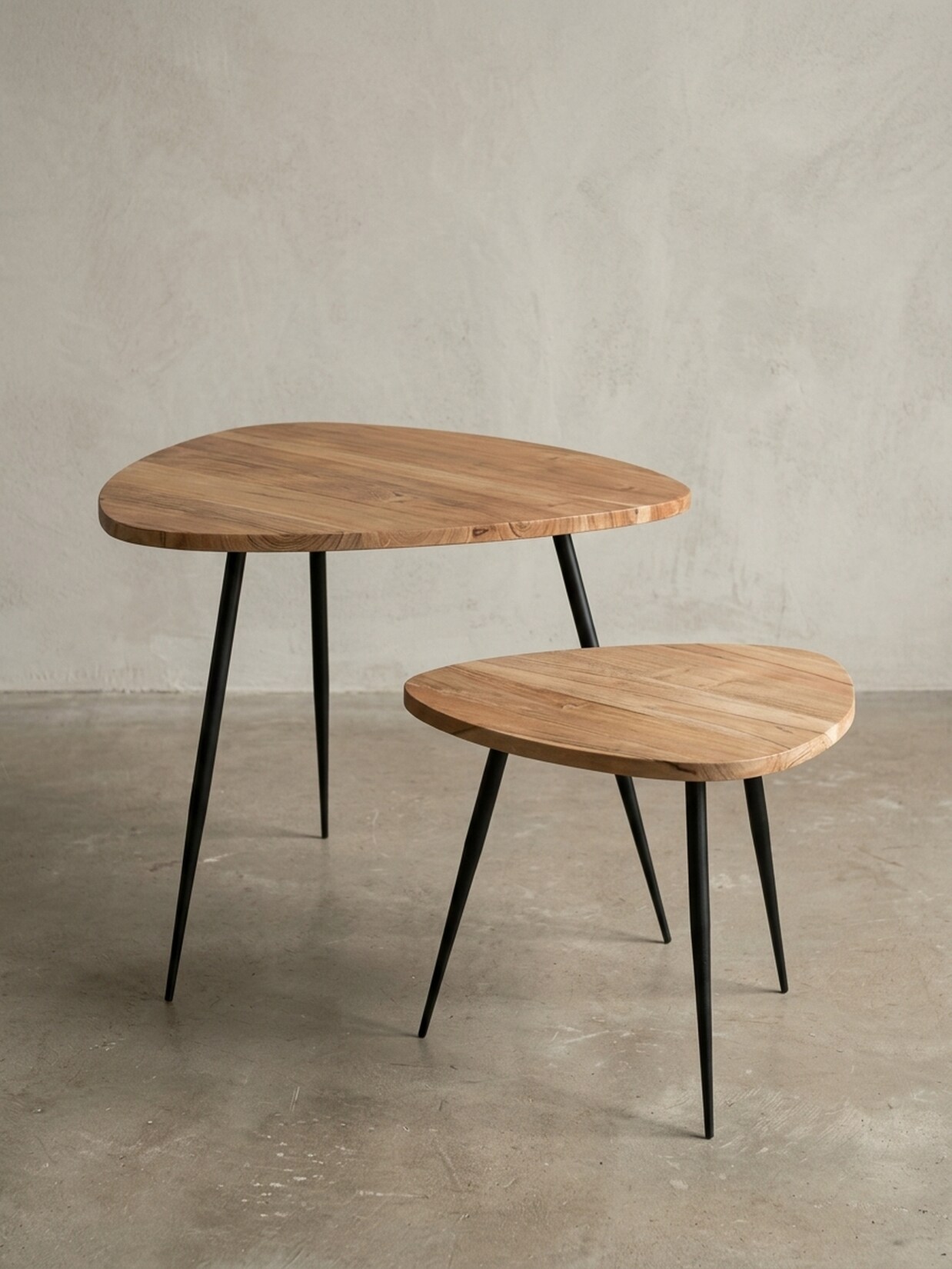 Beistelltisch Set – 2-teilig Akazie Massivholz Metallgestell