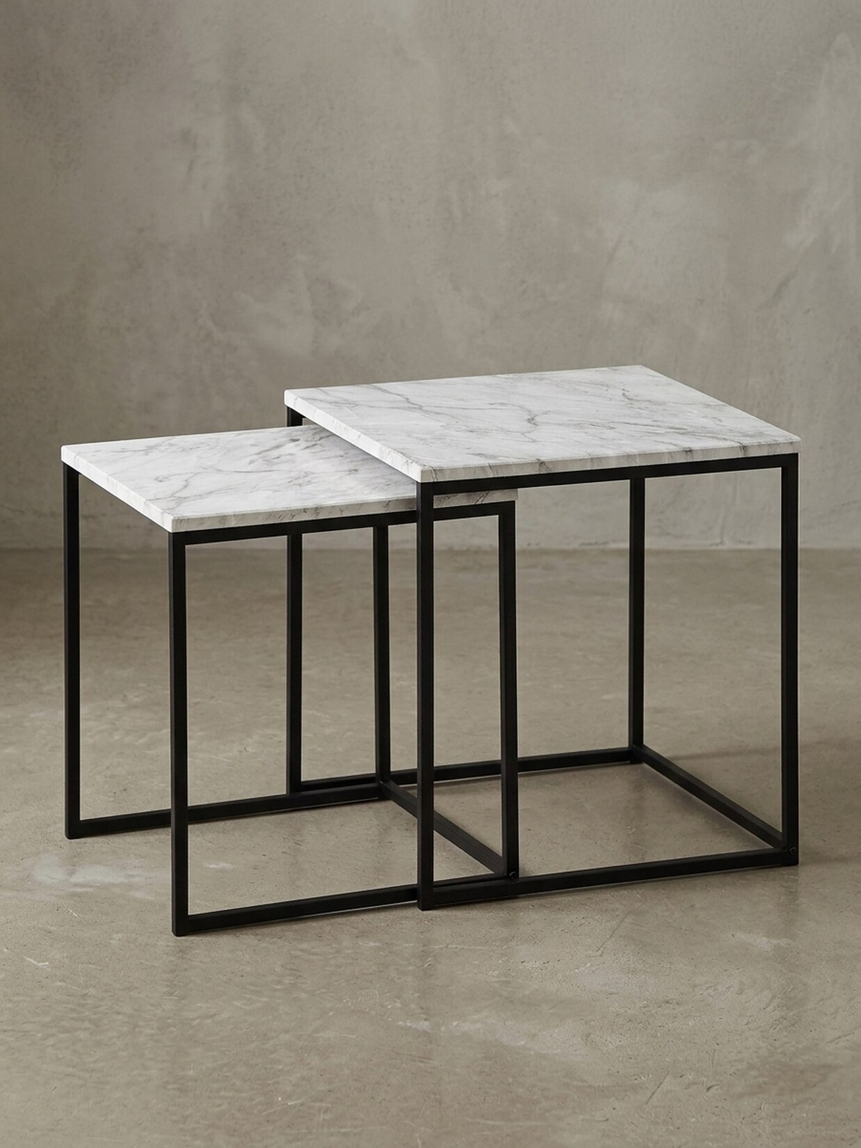 Beistelltisch Set – 2-teilig Marmoroptik Weiß Metall Schwarz modern