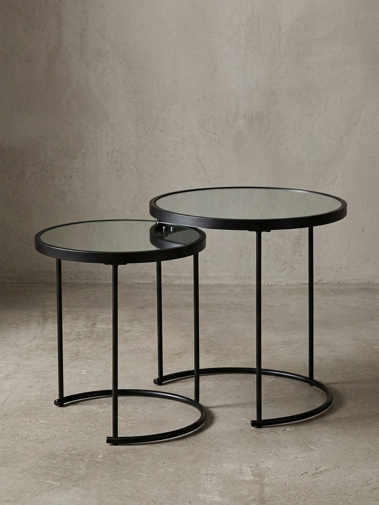 Beistelltisch Set &ndash; rund, Spiegelglas schwarz, 2-teilig, &Oslash;50x42 cm 