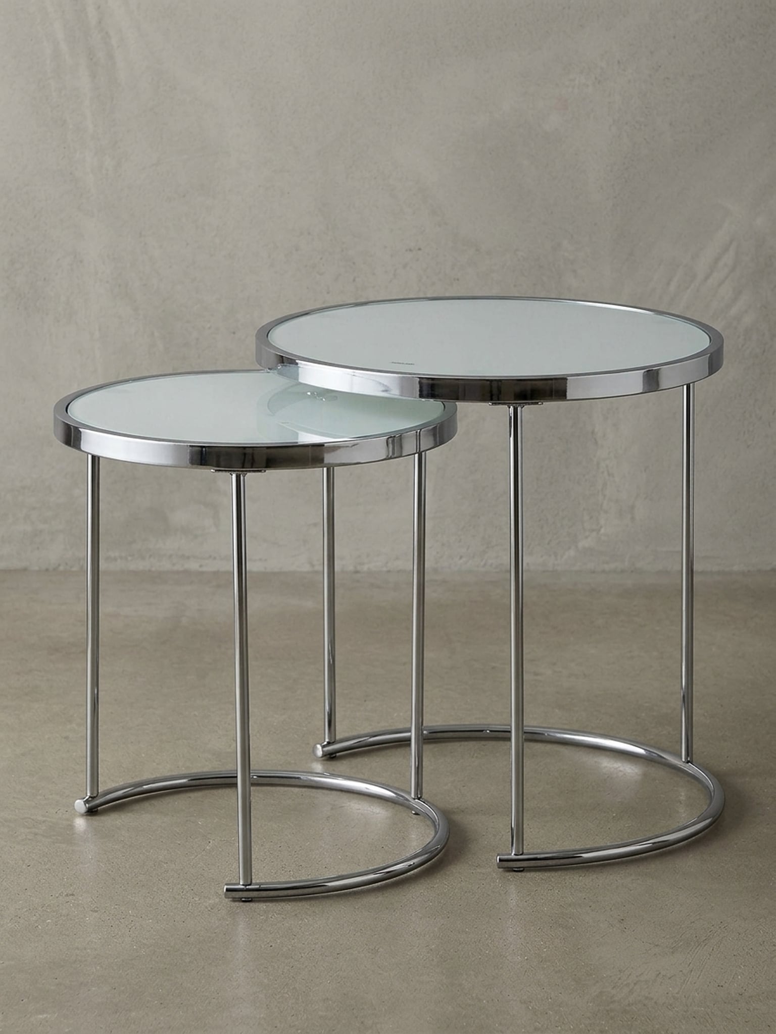 Beistelltisch Set &ndash; Rund Wei&szlig; Silber Glasplatte 2-teilig &Oslash;50x42 cm 