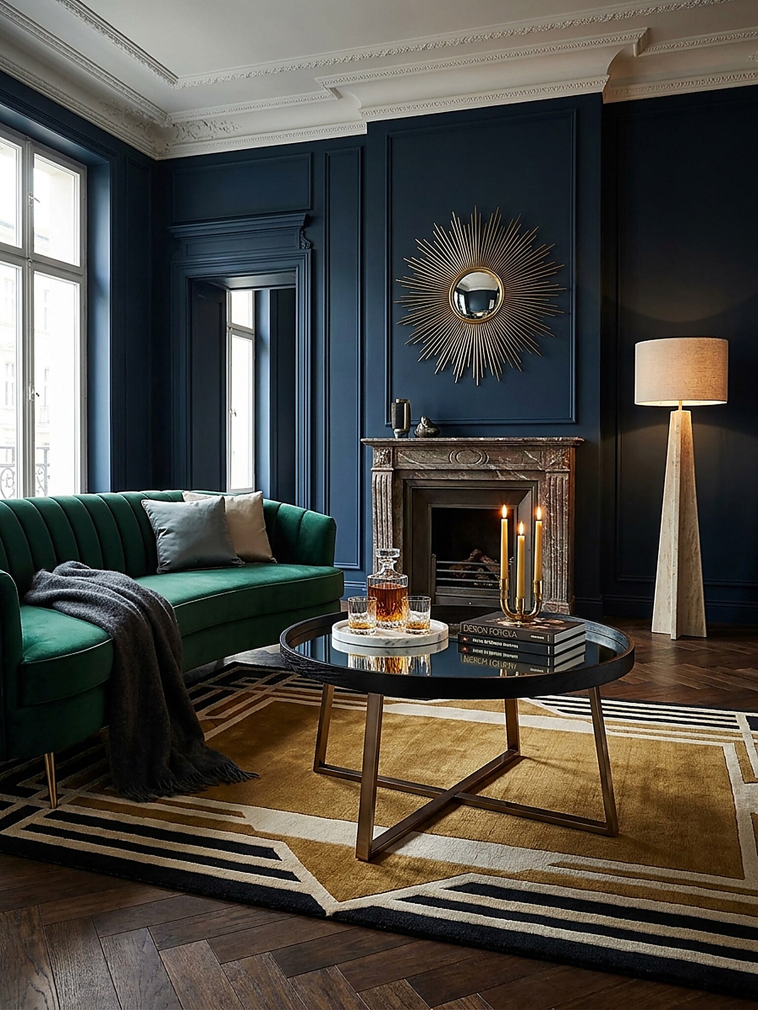 Couchtisch Dunkel-Gold Spiegelglasplatte &Oslash; 78 cm Schwarz Metall-Gestell 