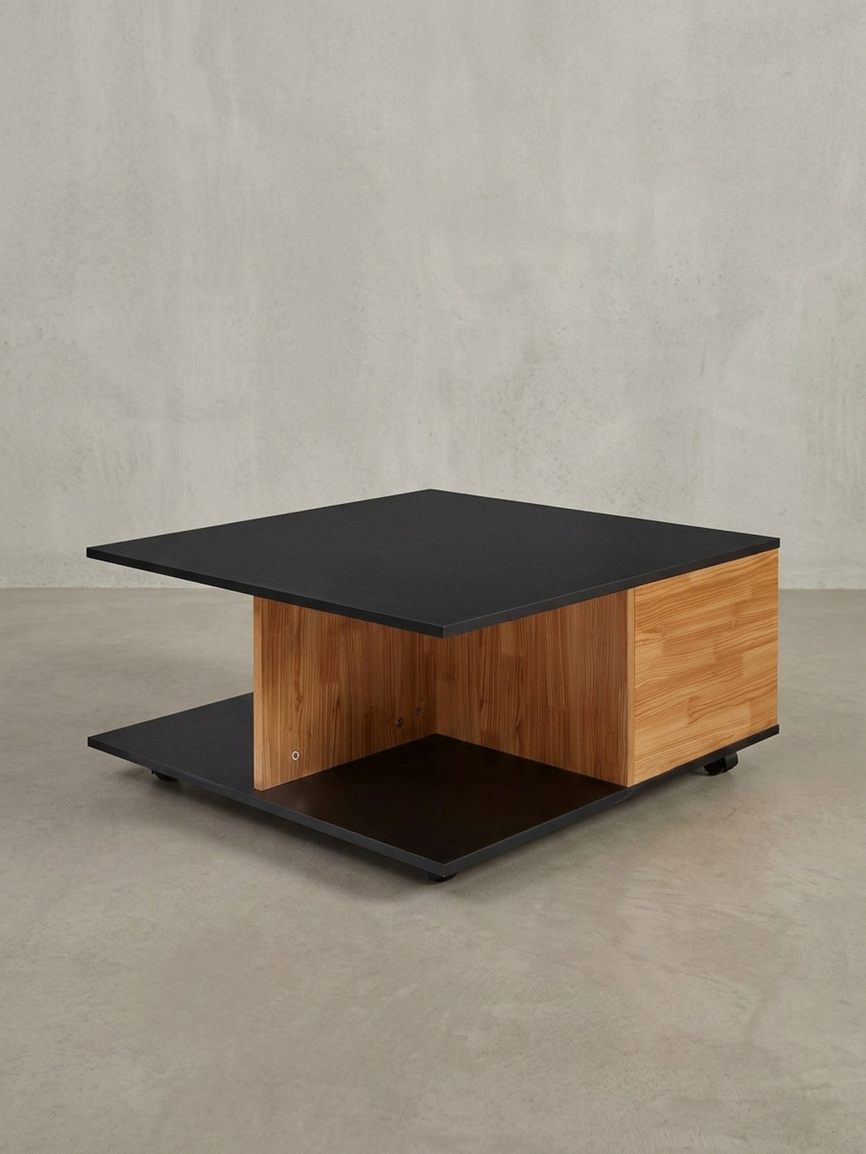 Couchtisch mit Rollen, 2 Schubladen und Fächern, Braun-Schwarz 70x70x36 cm