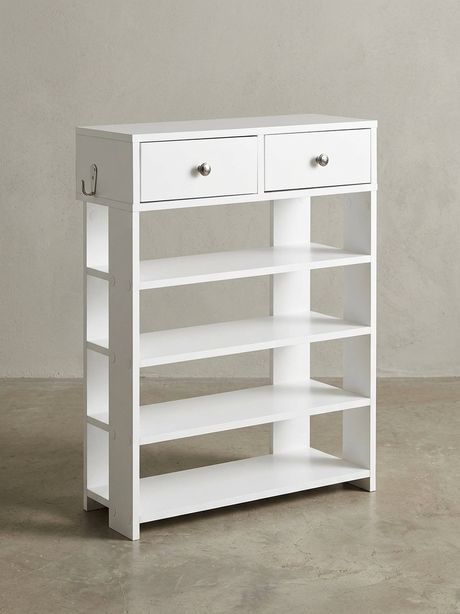 Schuhregal &ndash; Wei&szlig;, 60x79x24 cm, 4 F&auml;cher, 2 Schubladen, Flurregal 