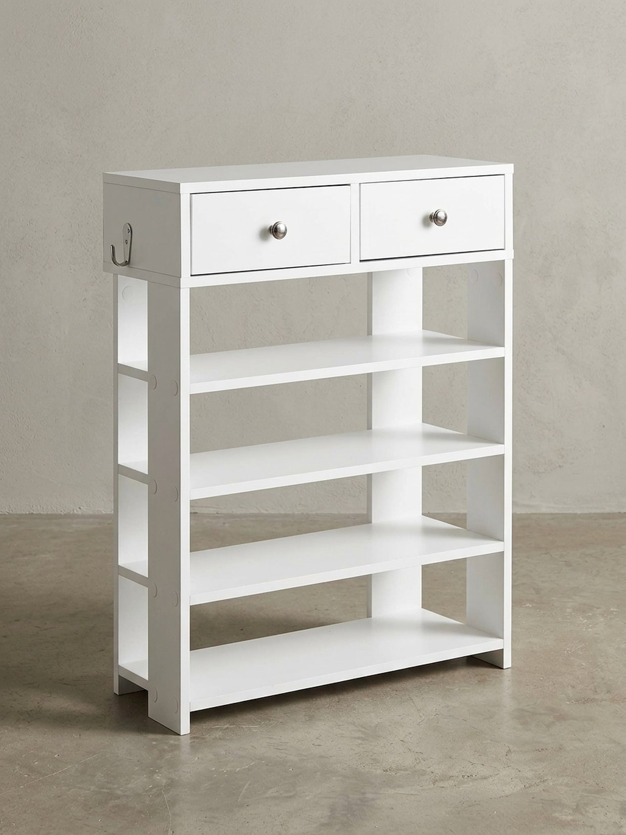 Schuhregal – Weiß, 60x79x24 cm, 4 Fächer, 2 Schubladen, Flurregal