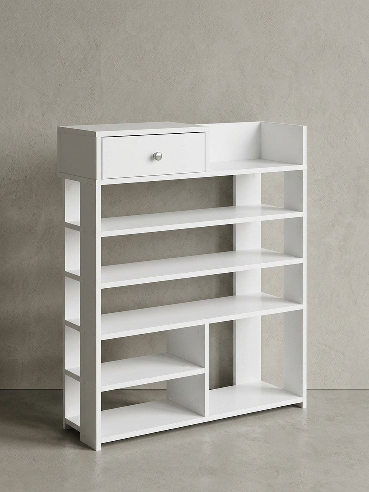 Schuhregal – Weiß, 75x92,5x24 cm, hoch, 7 Fächer, mit Schublade