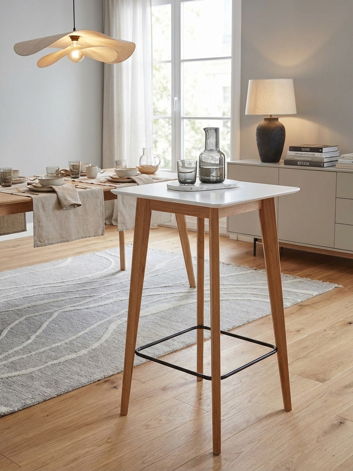 Stehtisch – Weiß, 60x110x60 cm, eckig, Holzoptik, skandinavisch