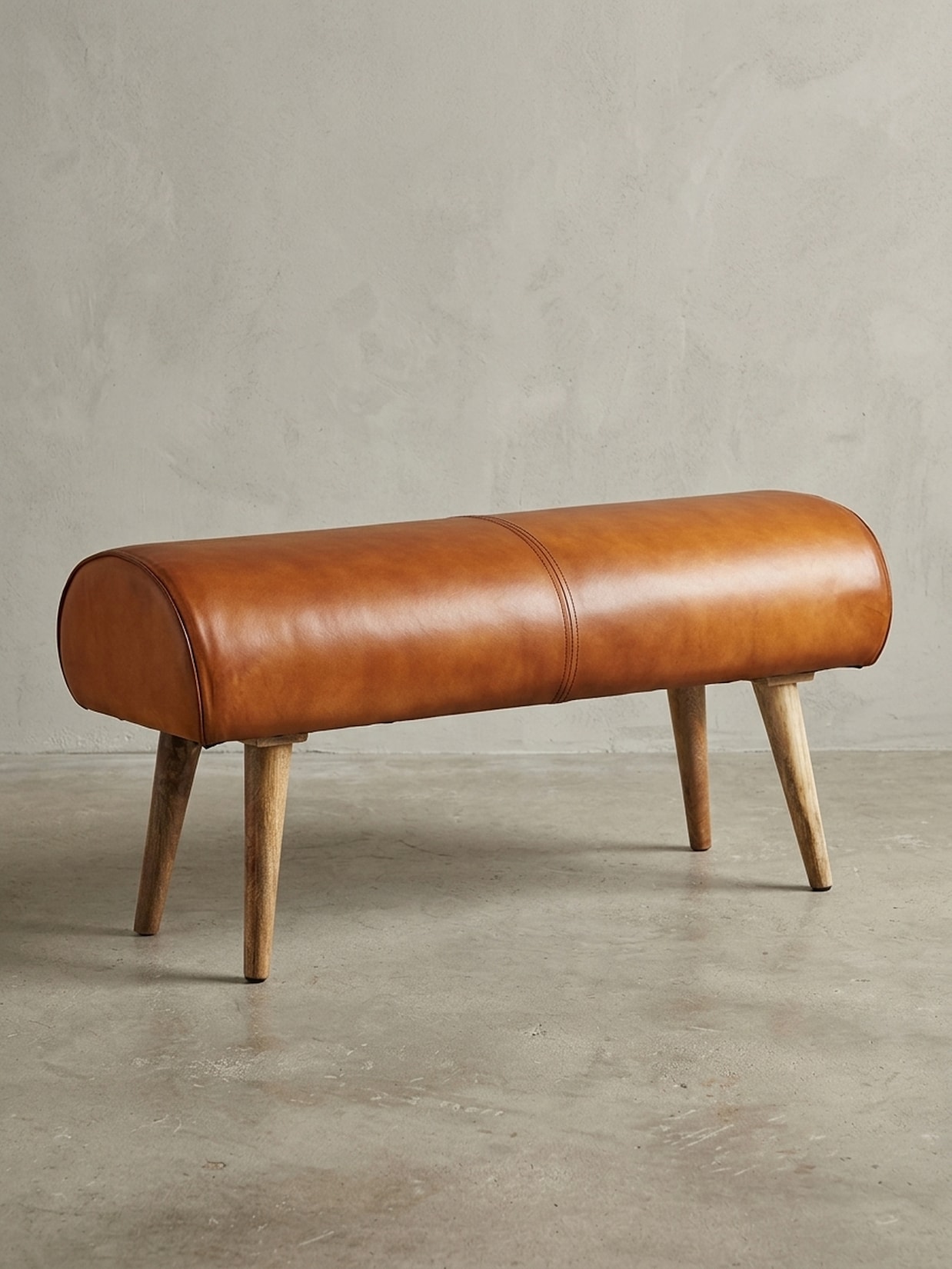 Sitzbank – Echtleder/Holz, 100x53x40 cm, Springbock