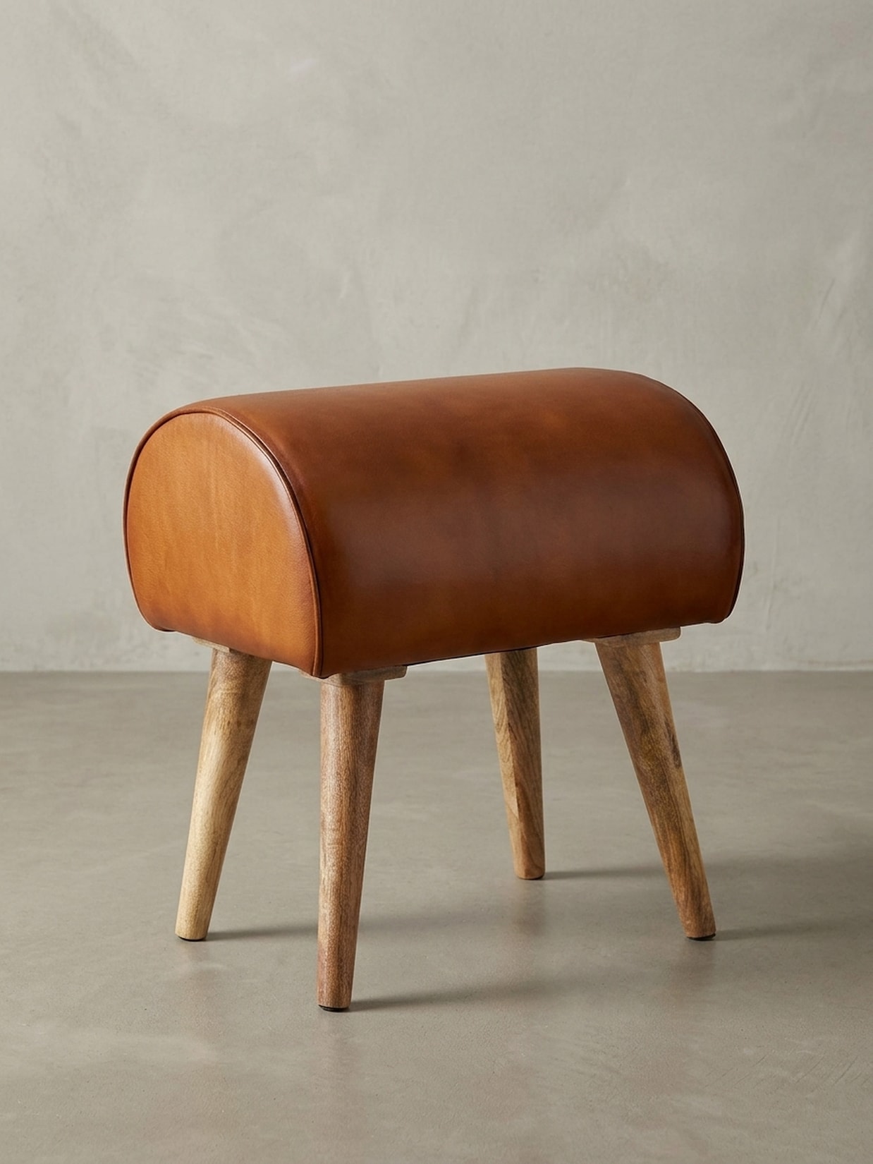 Sitzhocker – Echtleder/Massivholz, 45x53x40 cm, modern, gepolstert
