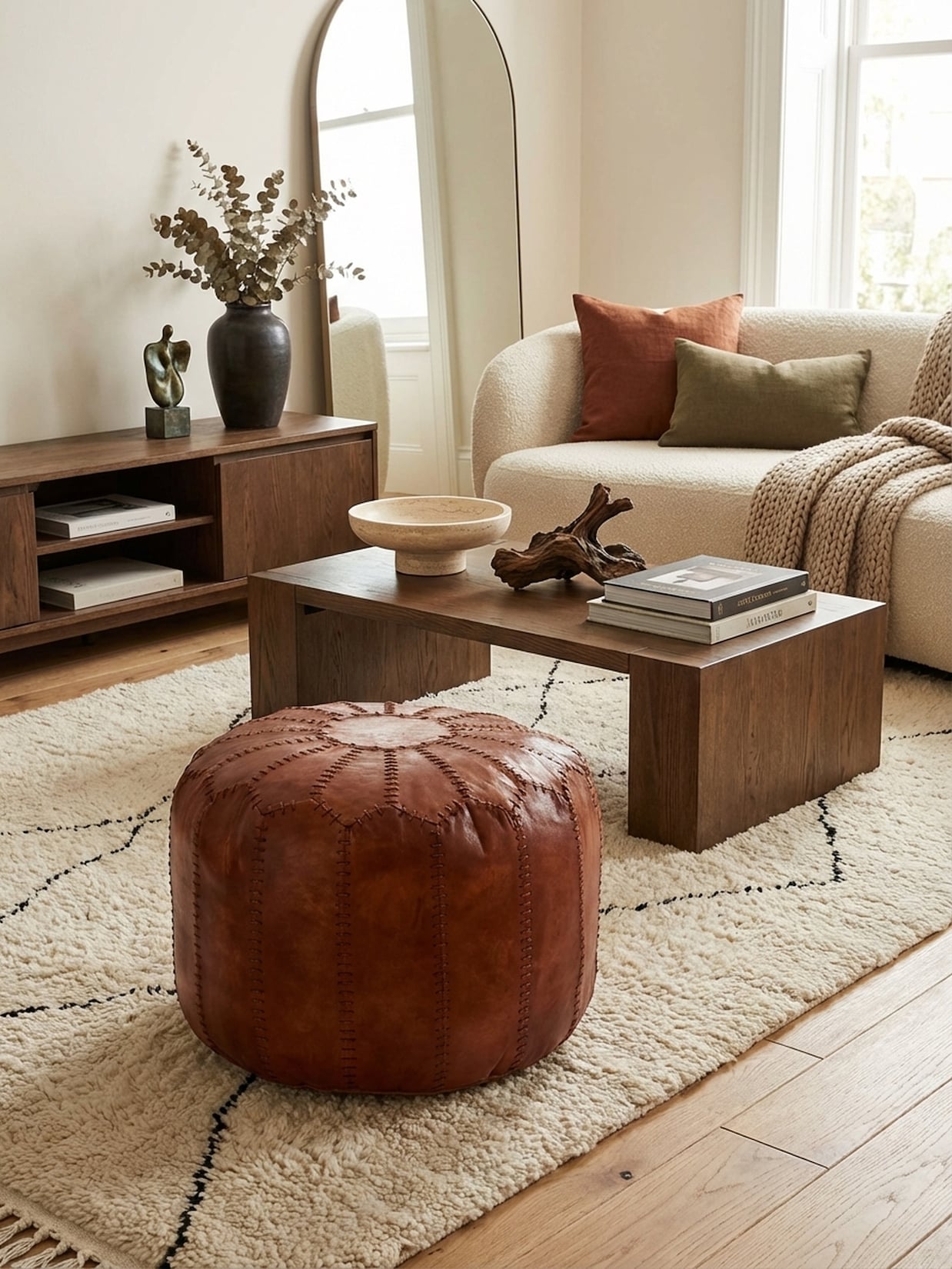 Sitzhocker – Echtleder Braun, 52x40x52 cm, orientalisches Design