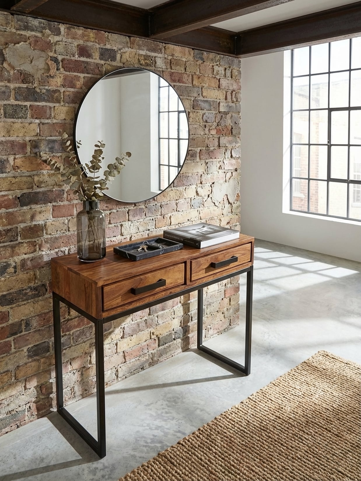 Konsolentisch – Massivholz/Metall, 90x76x36 cm, schmal, modern