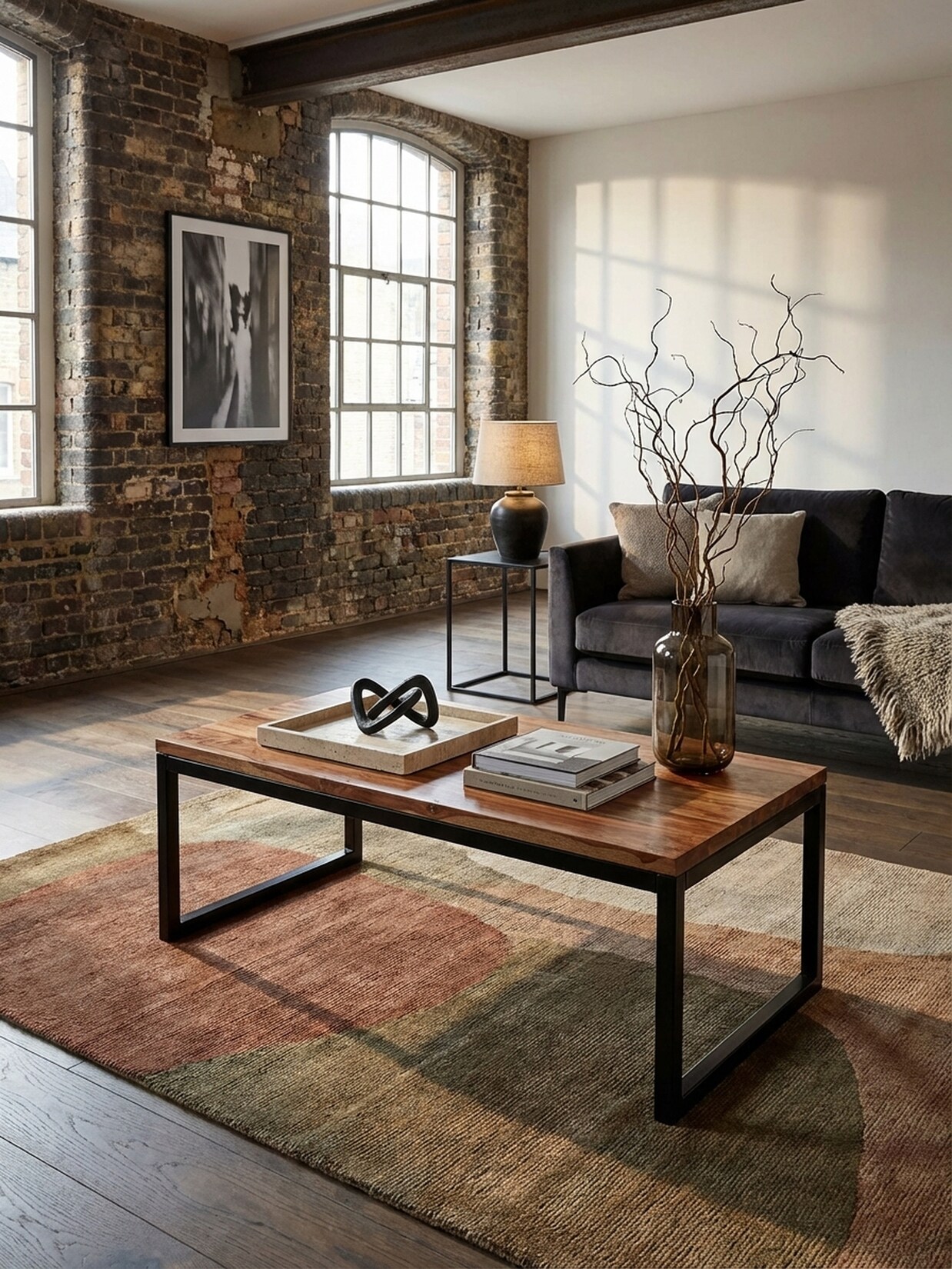 Couchtisch Sheesham Massivholz Metall 110x40x60cm Industrial Style
