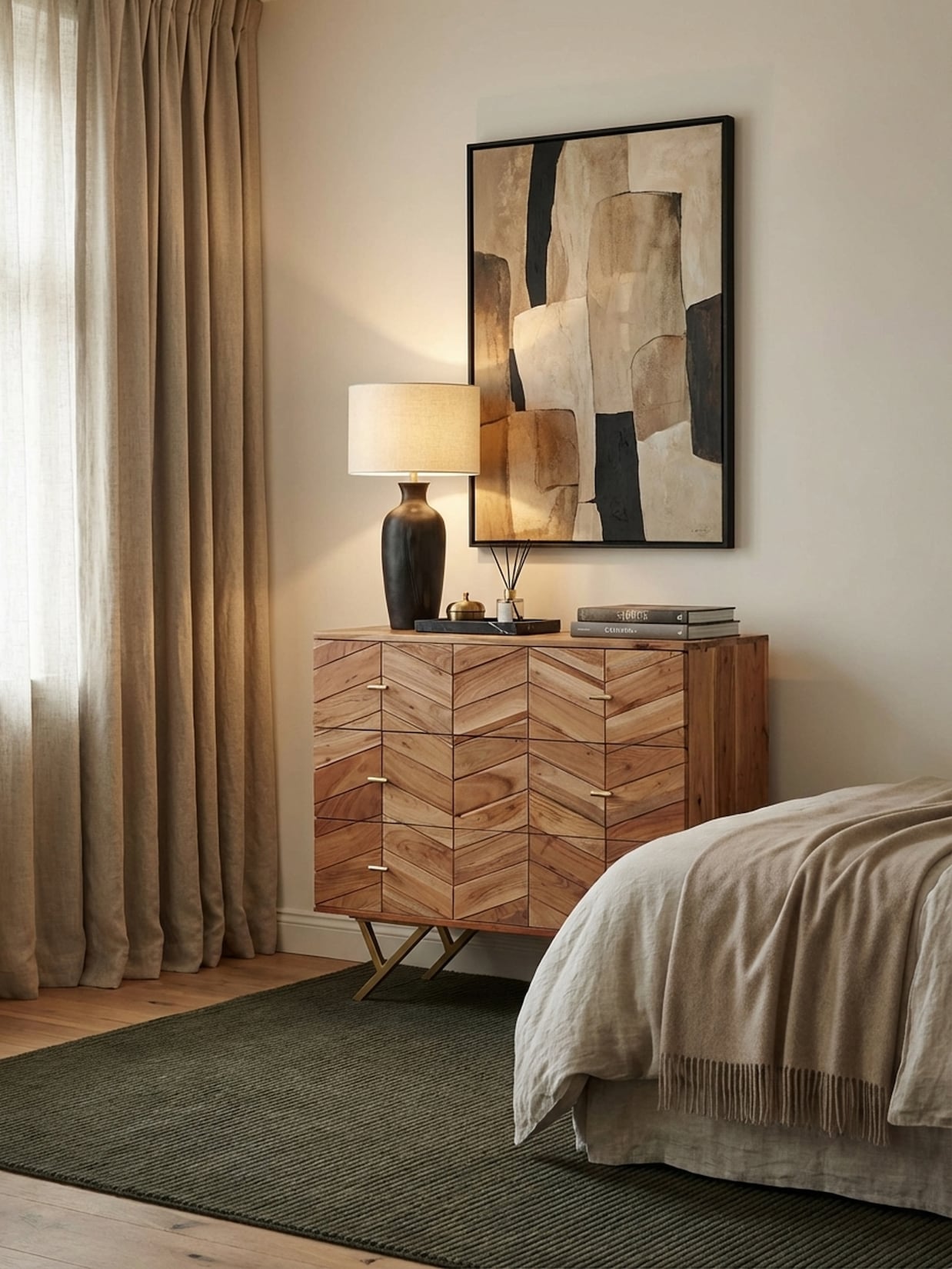 Sideboard – Akazie Massivholz/Metall, 90x86,5x40 cm, 3 Schubladen