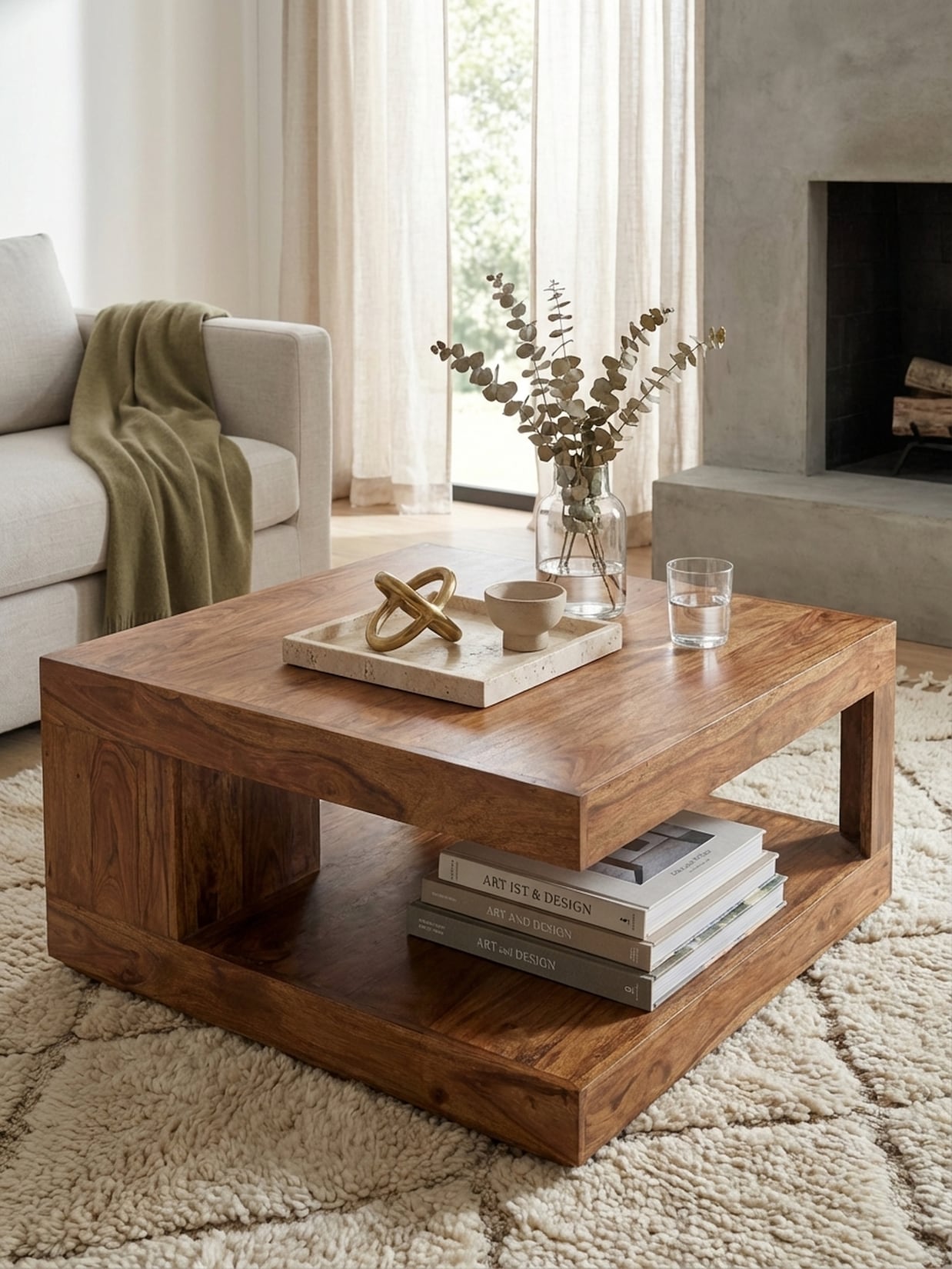 Couchtisch Dunkelbraun Massivholz Sheesham 90 cm Landhausstil