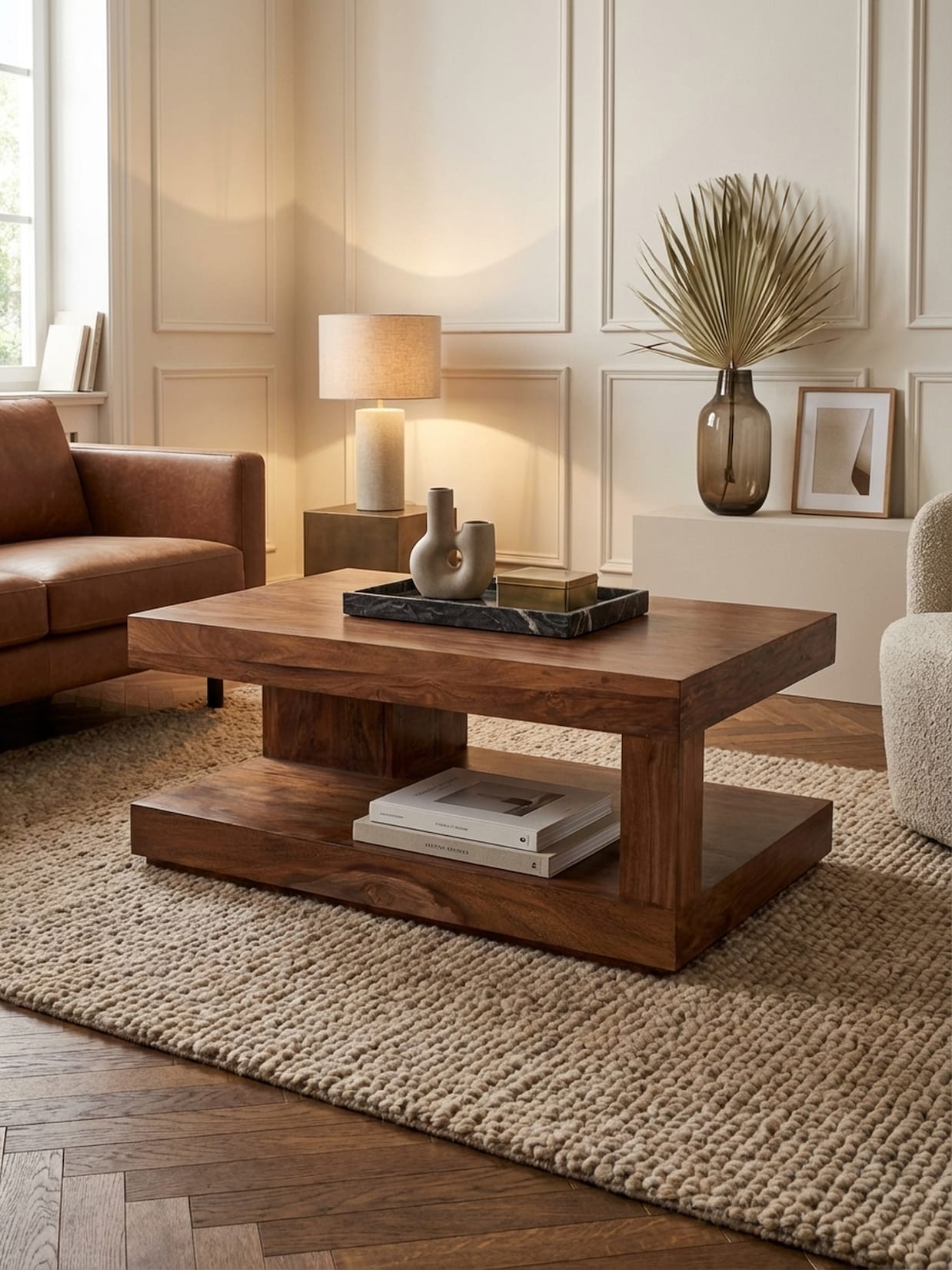 Couchtisch in Braun, Massivholz, Modernes Design, 90x60x40 cm