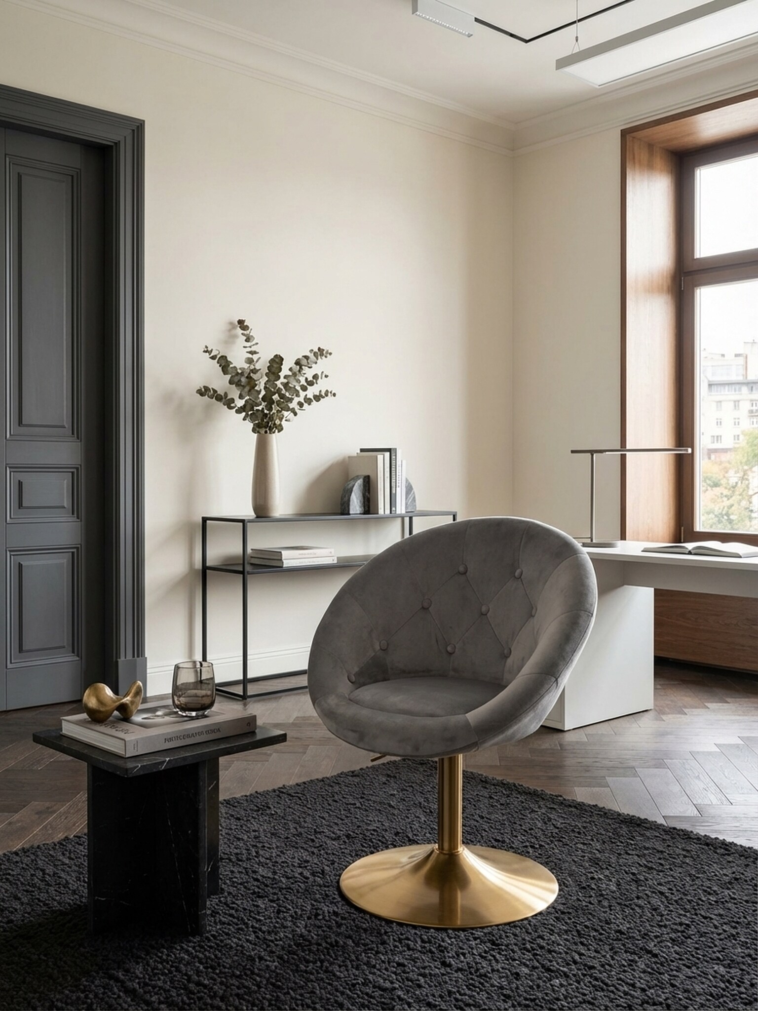 Loungesessel Samt mit R&uuml;ckenlehne, drehbar im modernen Design, Grau 67x62x100 cm 