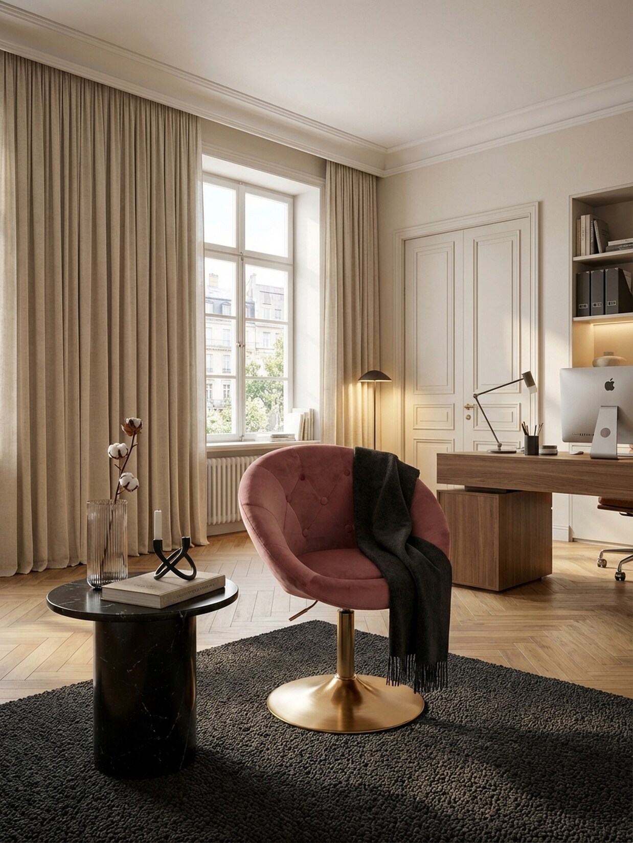 Loungesessel Samt mit Rückenlehne, drehbar im modernen Design, Rosa 62x67x100 cm