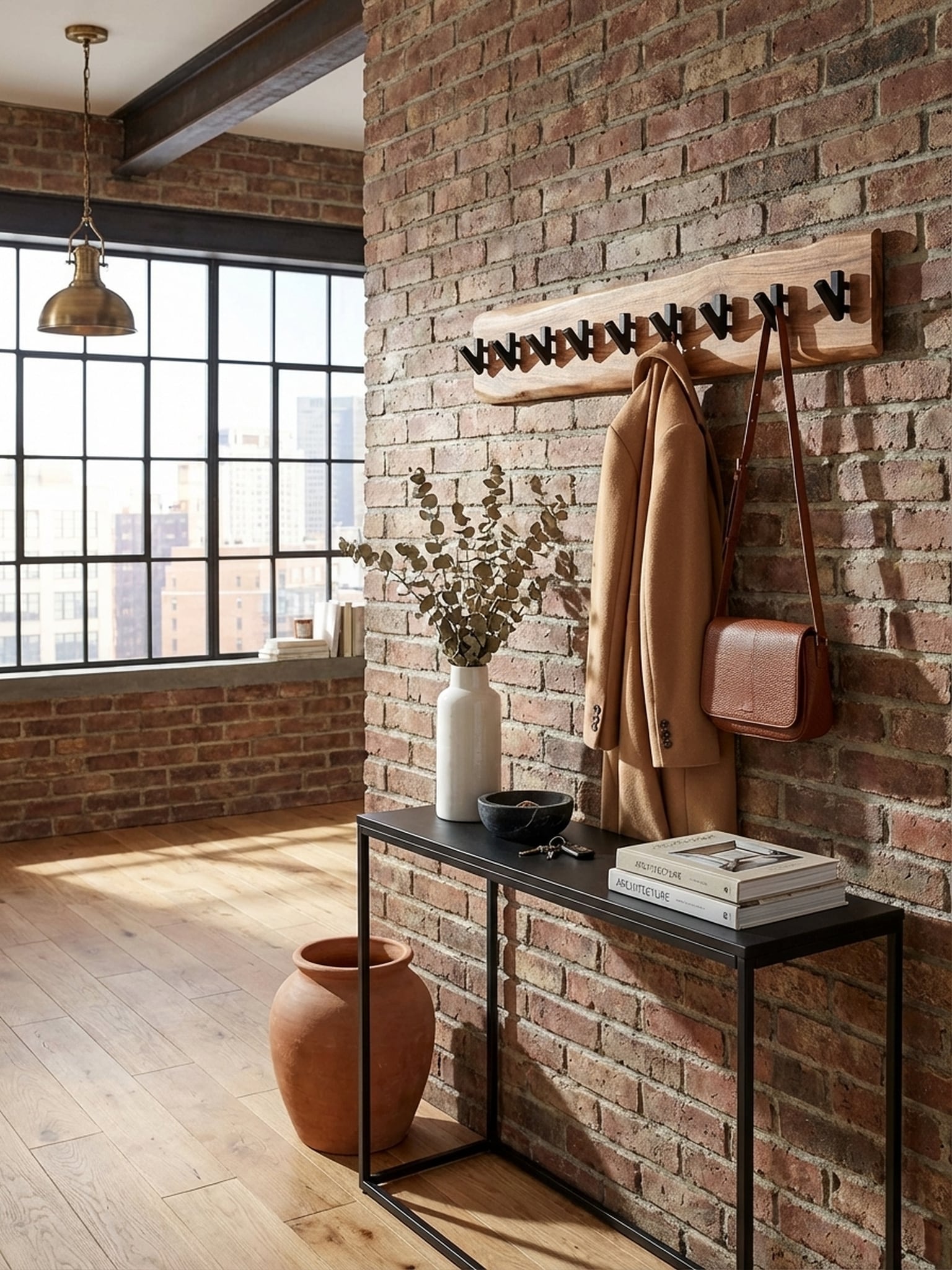 Wandgarderobe Akazie Massivholz Metall Modern 90x19x9 cm 