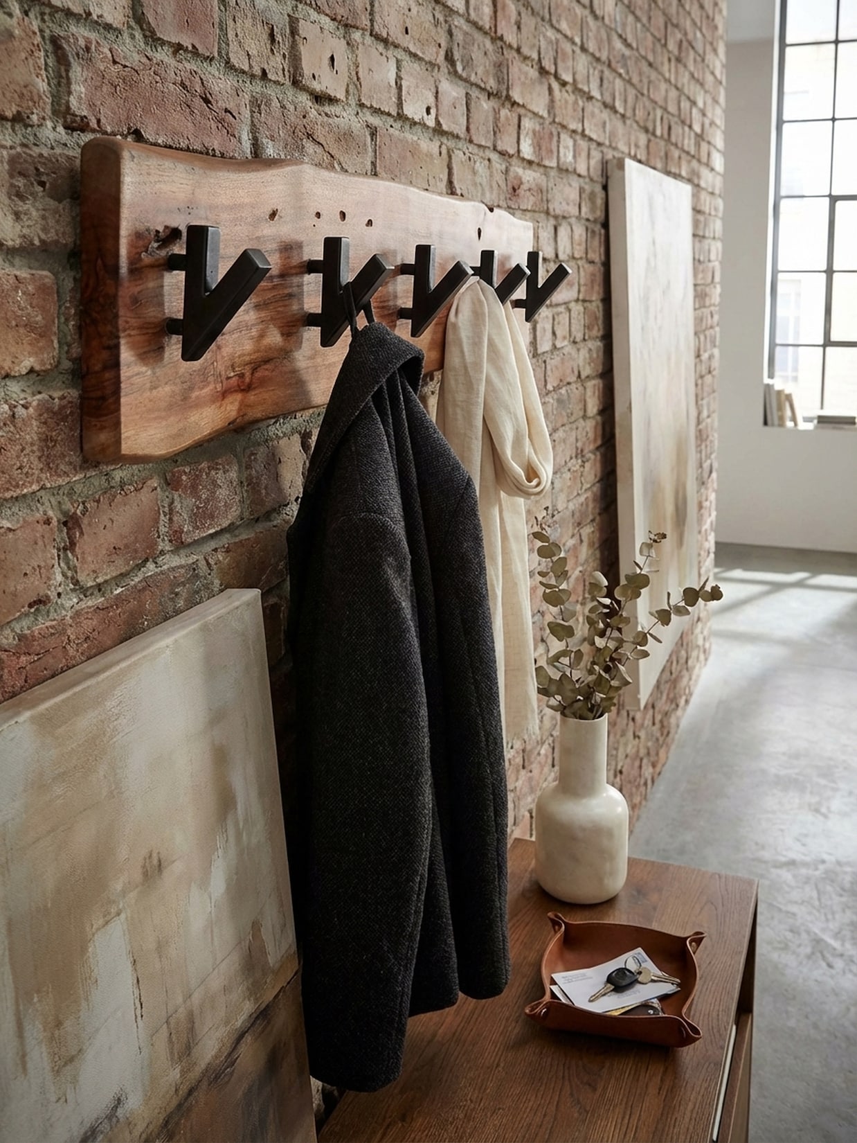 Wandgarderobe Akazie Massivholz Metall Modern 60x17x9 cm