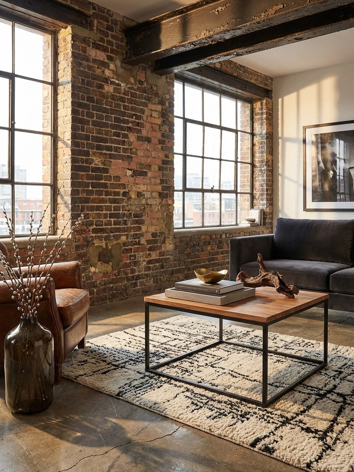 Couchtisch in Grau aus massivem Akazienholz, 60x60x41 cm, im Industrial Stil