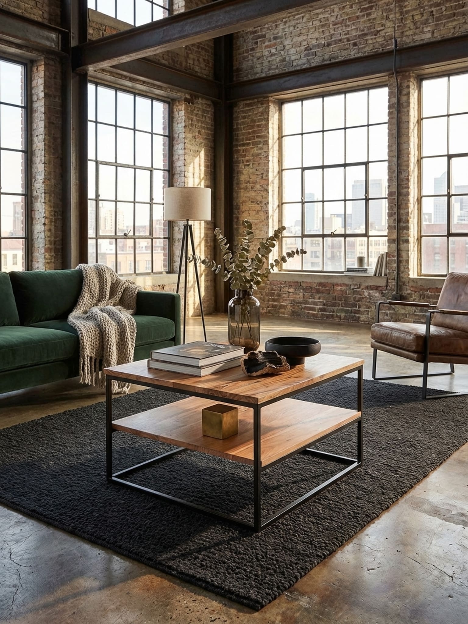 Couchtisch Massivholz Metall 60x60x41cm mit Stauraum Industrial Design 