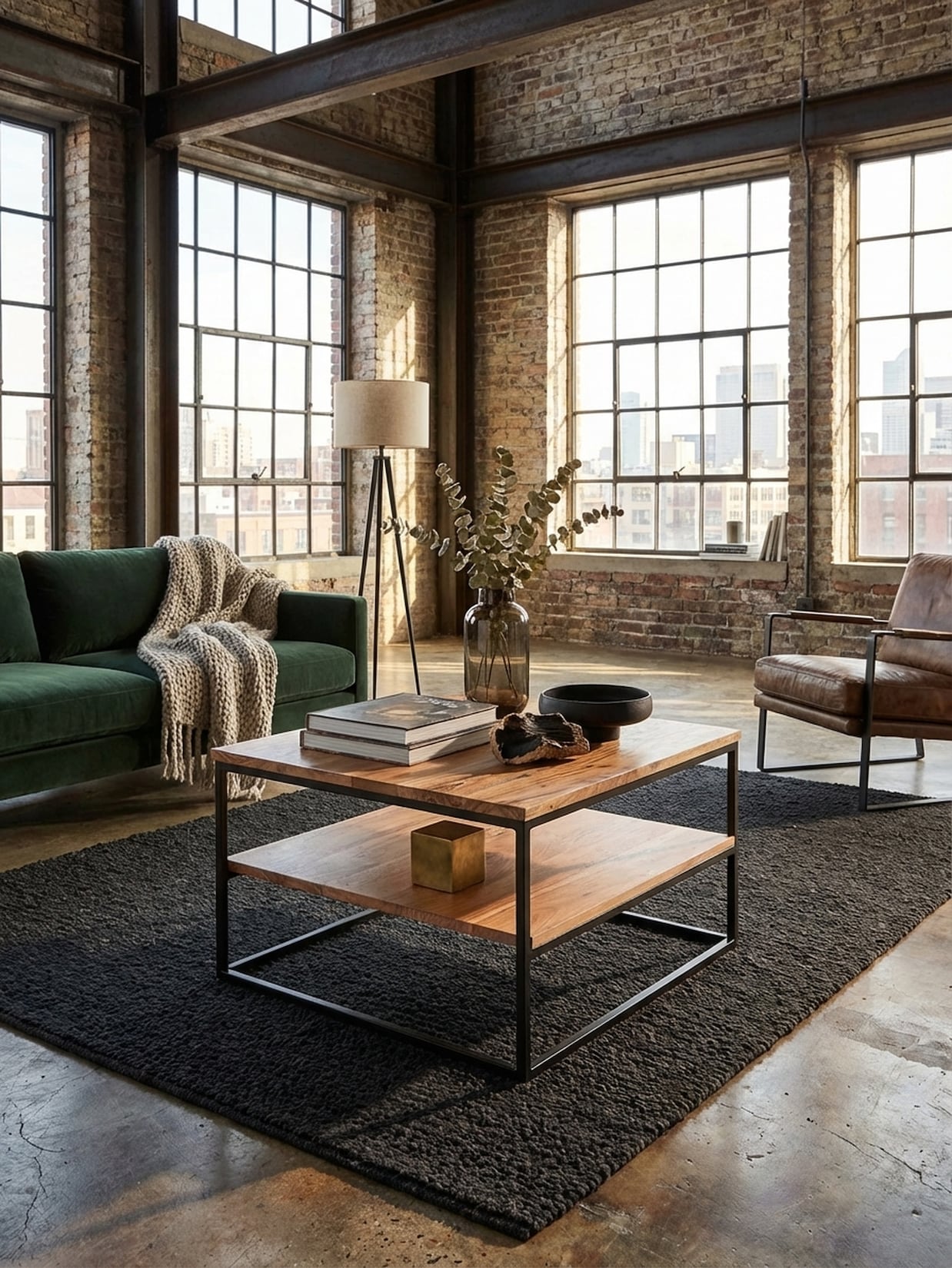 Couchtisch Massivholz Metall 60x60x41cm mit Stauraum Industrial Design