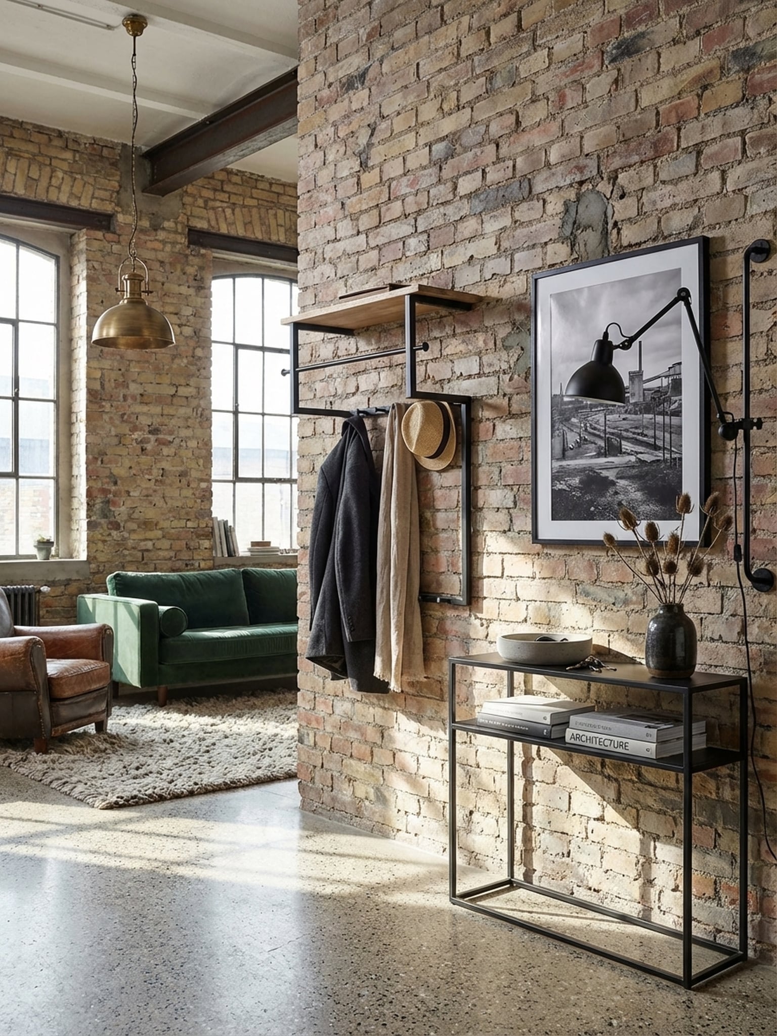 Wandgarderobe Mango Massivholz Metall Modern 60x76x26 cm mit Hakenleiste, Ablage und Kleiderstange 