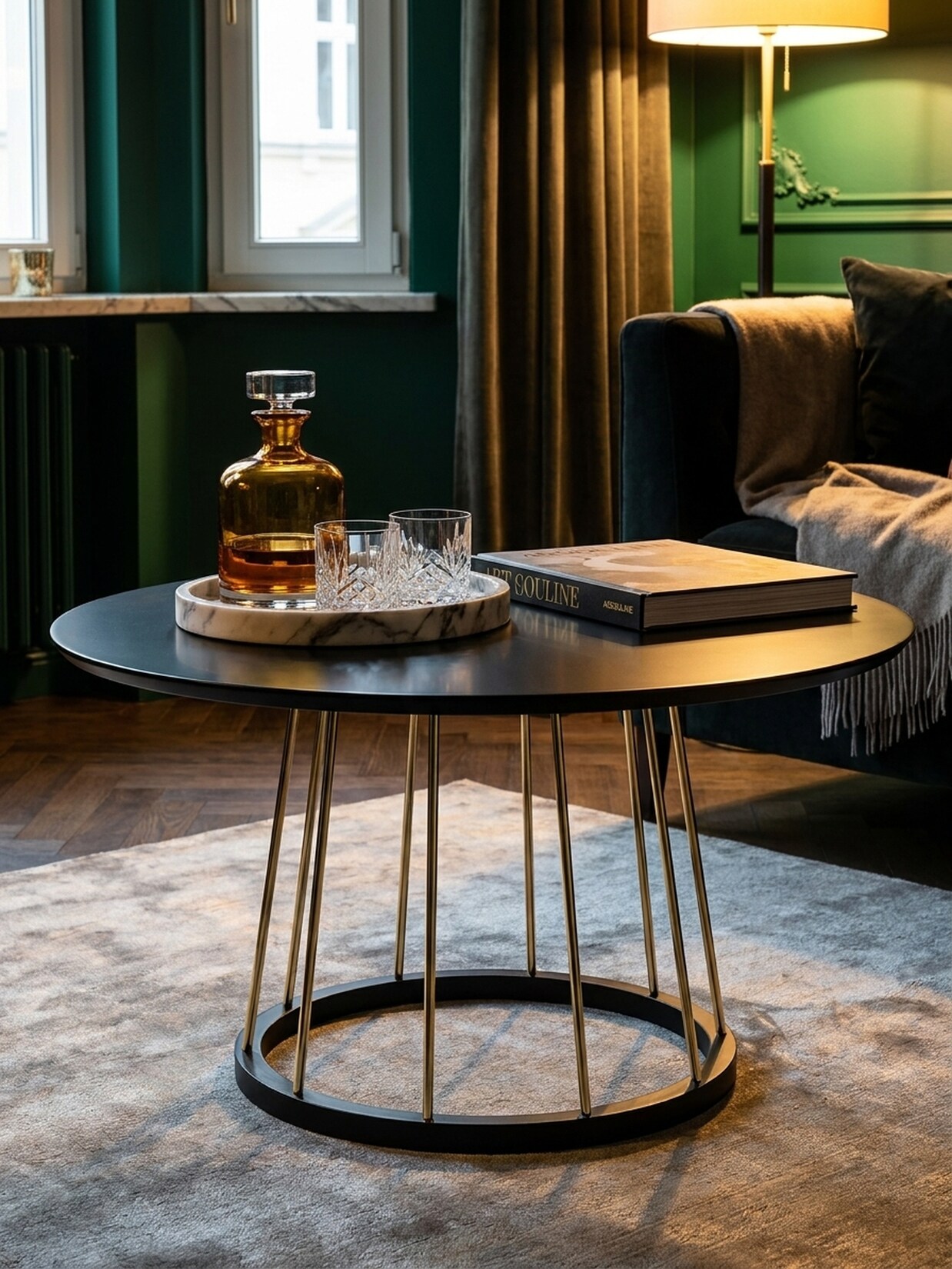 Couchtisch in Schwarz und Gold, Modernes Design, Metall, 80x80x42 cm