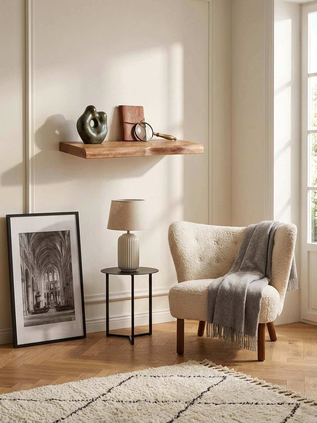 Wandregal Massivholz Baumkante Landhausstil, Akazie 40x26x4 cm