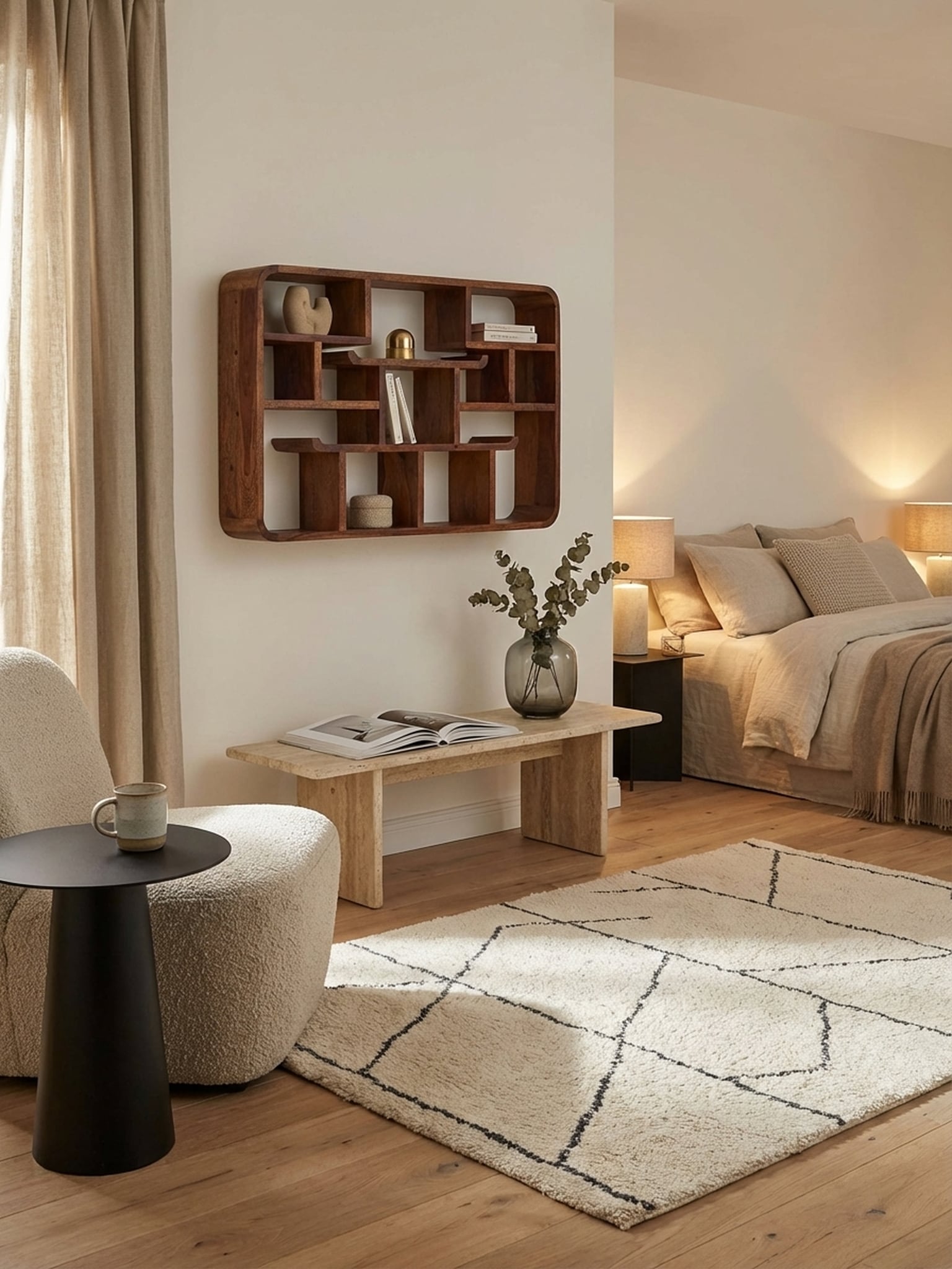 Wandregal Massivholz Modern Stil 80x55x15 cm Gro&szlig; Schwebend 