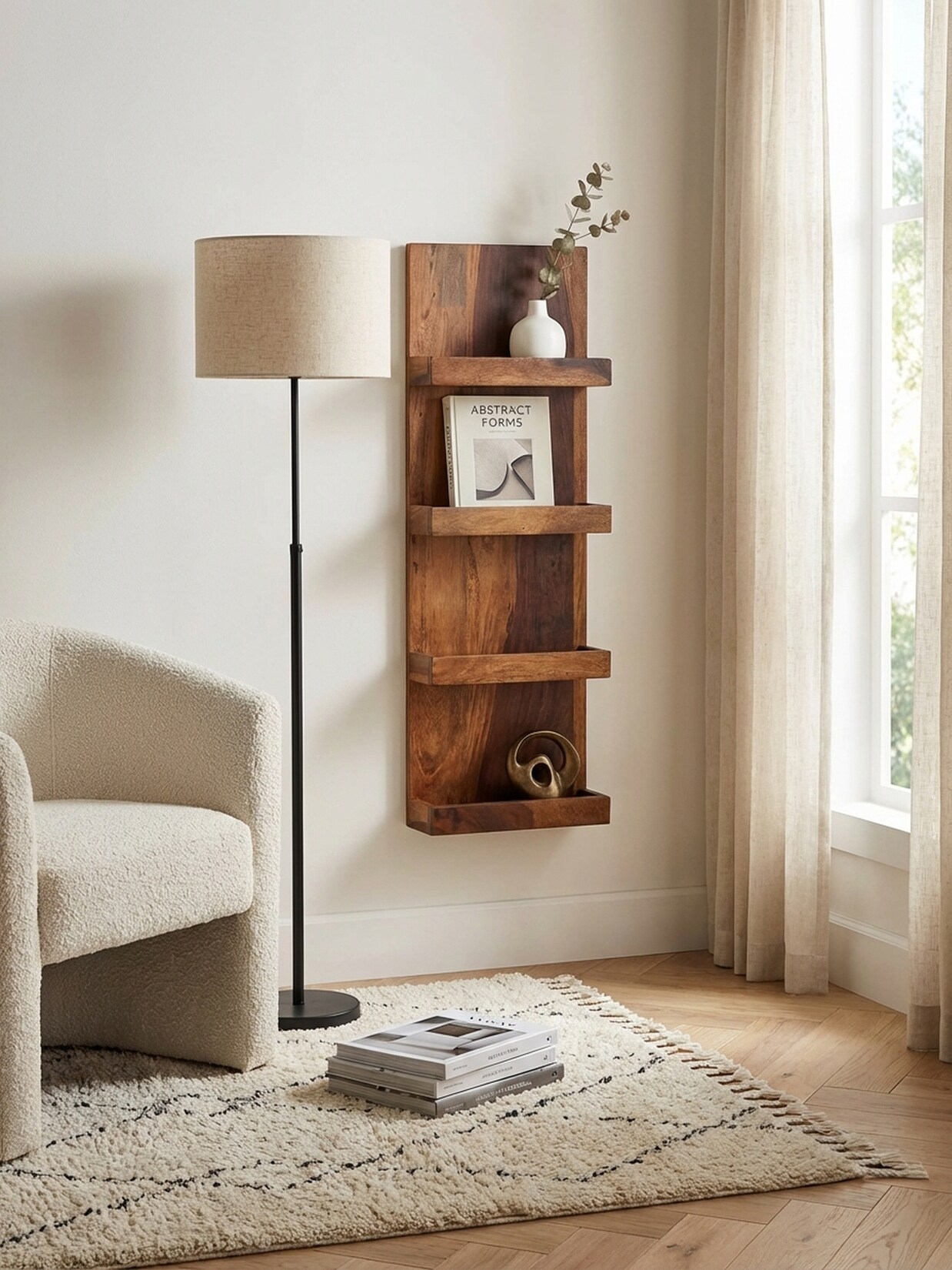Wandregal Massivholz Modern Stil 30x80x10 cm Groß Schwebend