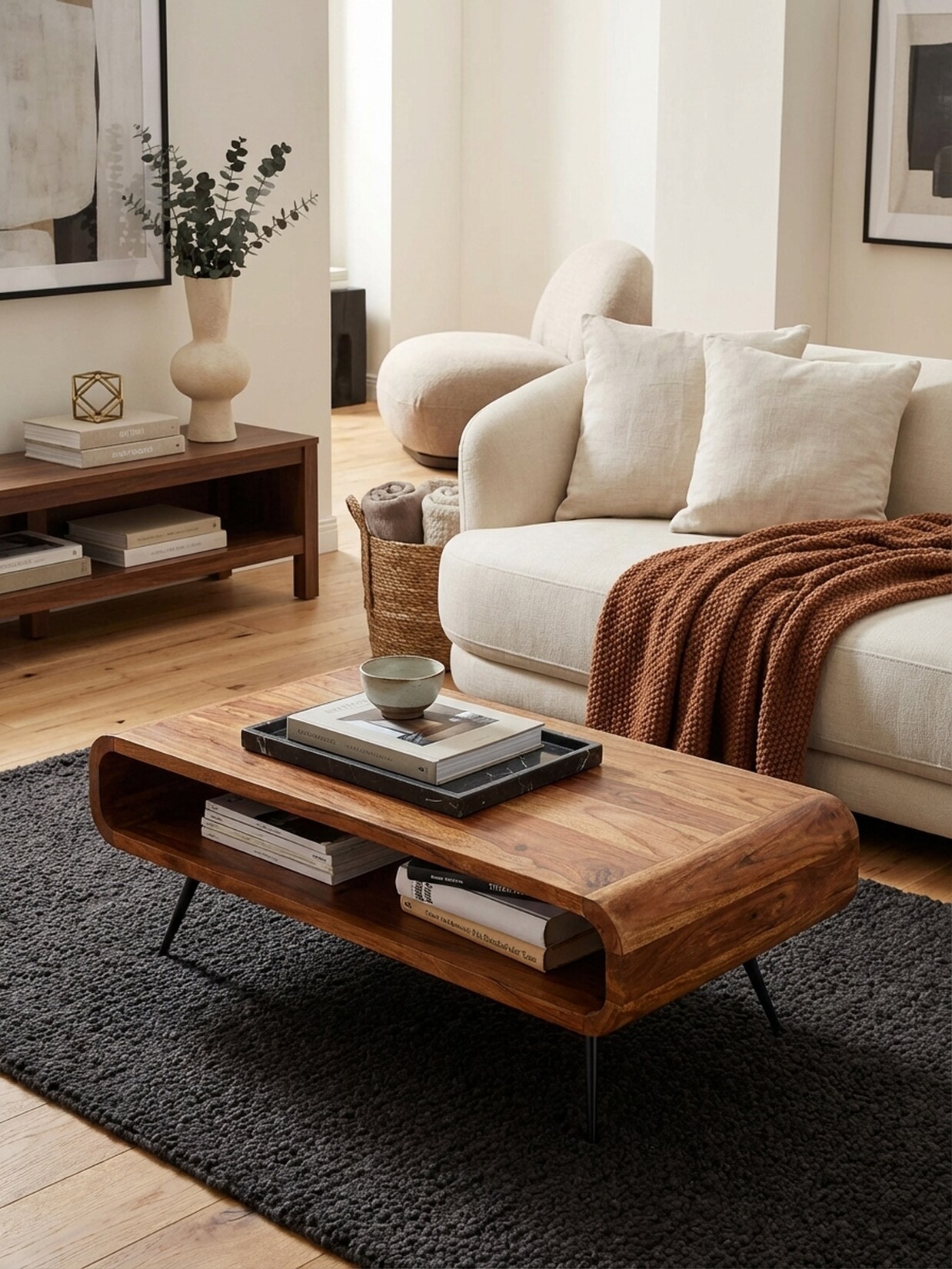 Couchtisch Sheesham Massivholz/Metall Eckig 90x55x30 cm mit Stauraum