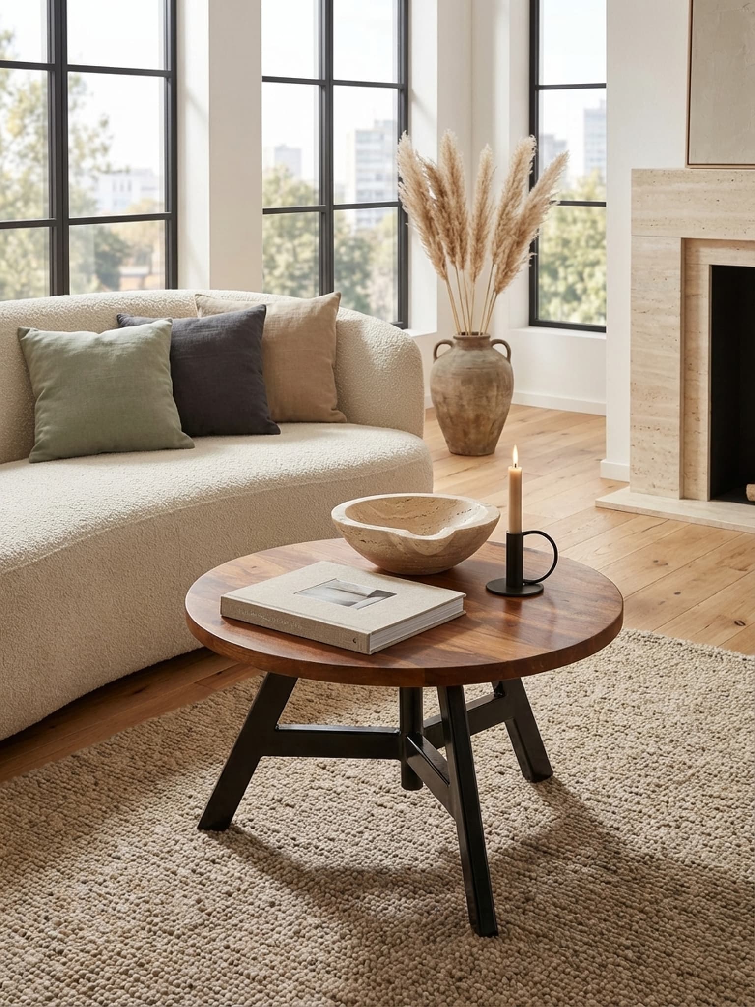 Couchtisch Sheesham Massivholz/Metall Rund 60x60x35cm Modern 