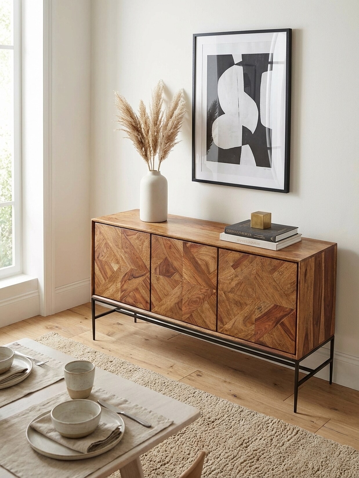 Sideboard – Mango Massivholz/Metall, 123x70x45 cm, mit Türen