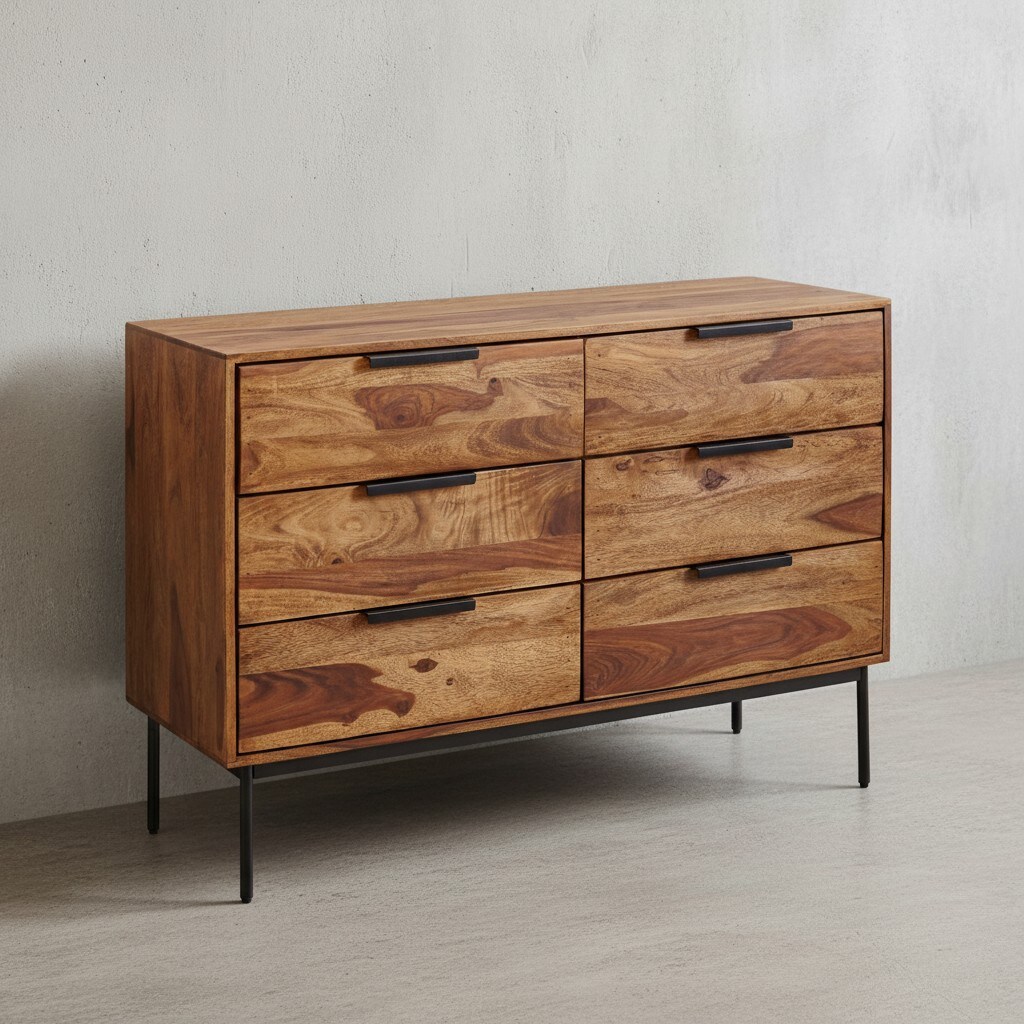 Kommode – Massivholz/Metall, 117x80x42 cm, Industrial, 3 Schubladen